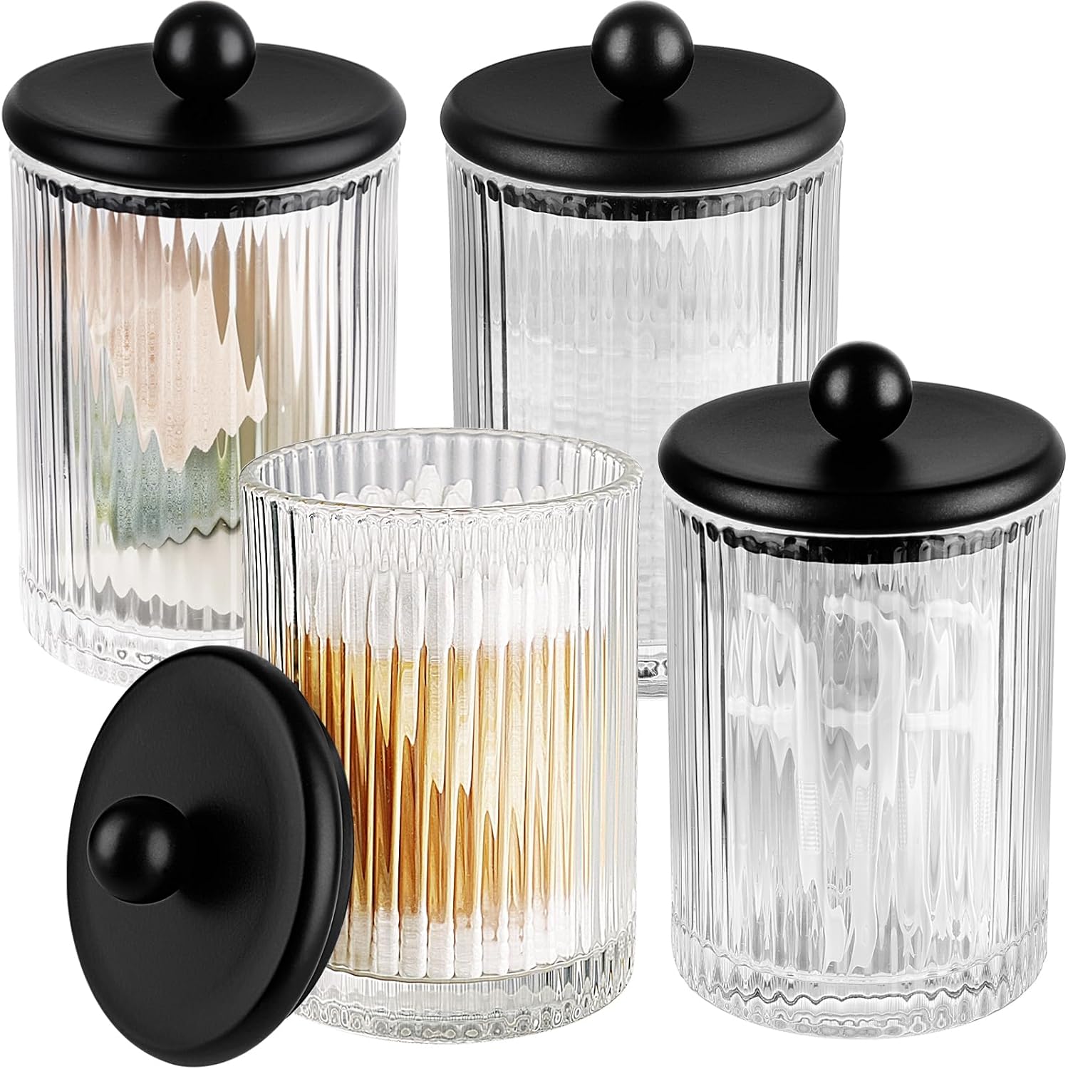 Amazon.com: SheeChung 4-Pack Black Ribbed Glass Qtip Holder ...