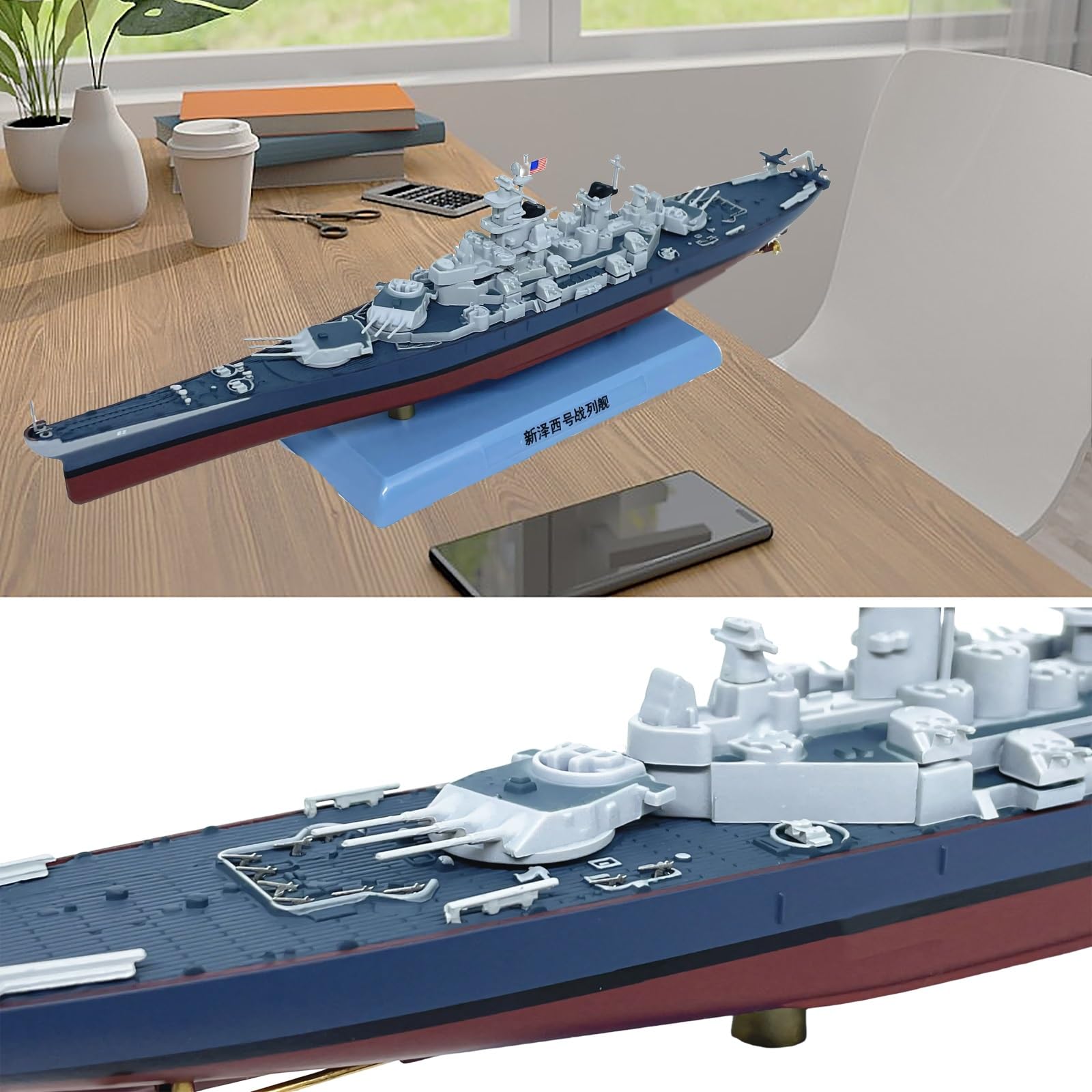 1000 Scale US New Jersey (BB-62) Iowa-class Alloy Battleship Model Kit Pre-Assembled Navy Warship Museum Perfect for Home Office Display Ideal Adult Collectors and Military History Buffs(A)