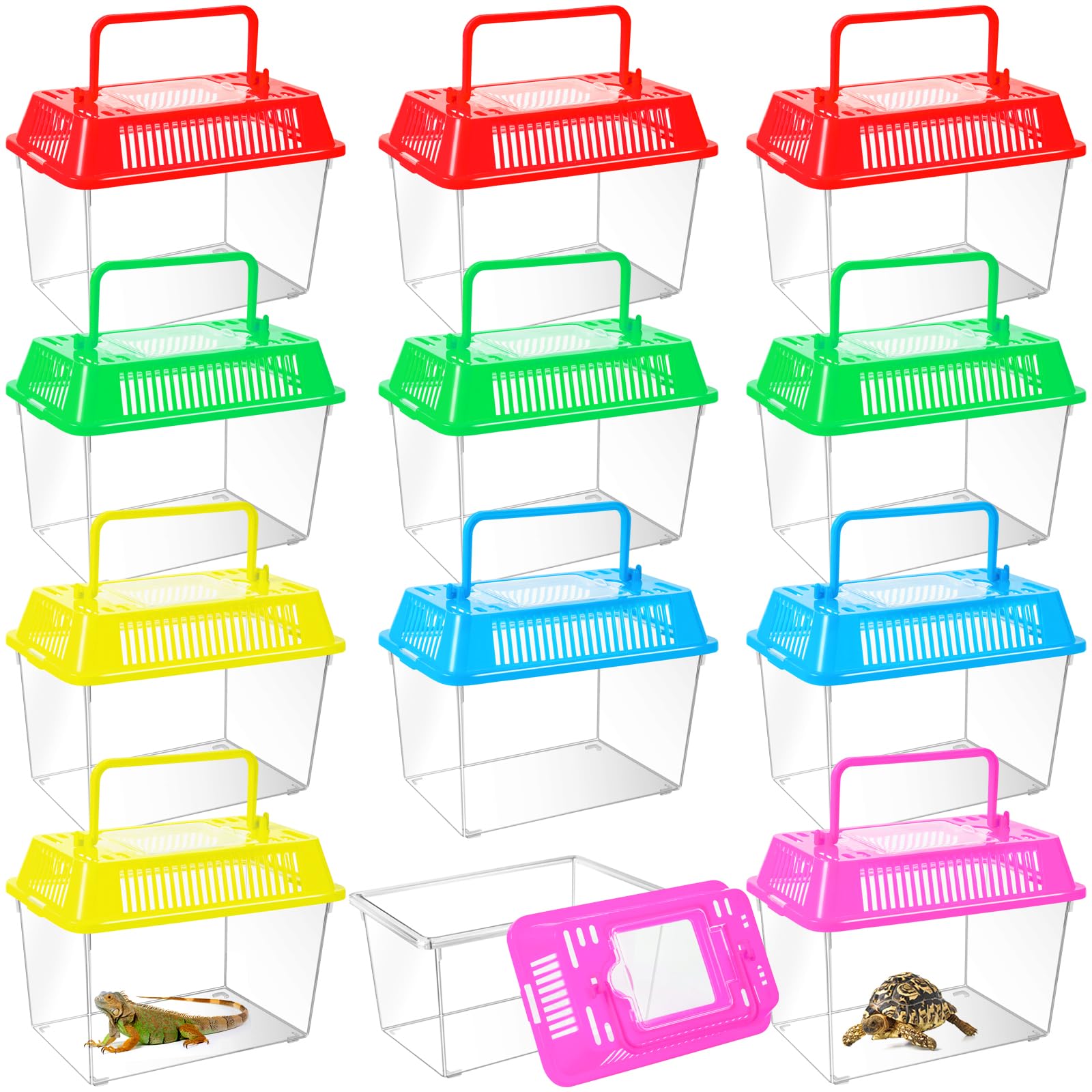 Photo 1 of 12Pcs Plastic Reptile Terrariums Carrier Cage, Tarantula Enclosure Snake Breeding Box Hatching Container Transparent Fish Tank Turtle Aquarium with Random Color Lid for Shrimp, S(5.9" x 3.5" x 4.3")