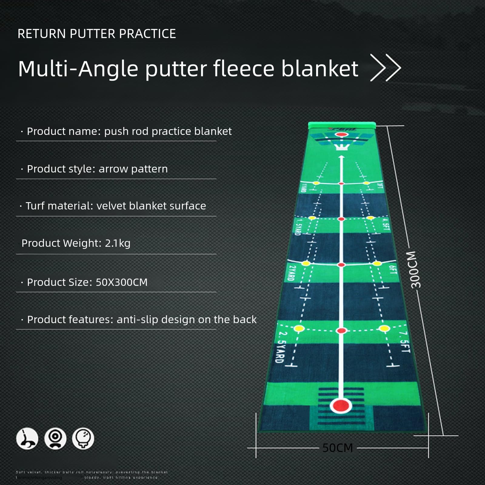 Alfombra de práctica de putt de golf, putt directo de velocidad baja de bola de múltiples ángulos, alfombra de terciopelo, regalos de golf para el hogar y la oficina para adultos y niños, 3 metros
