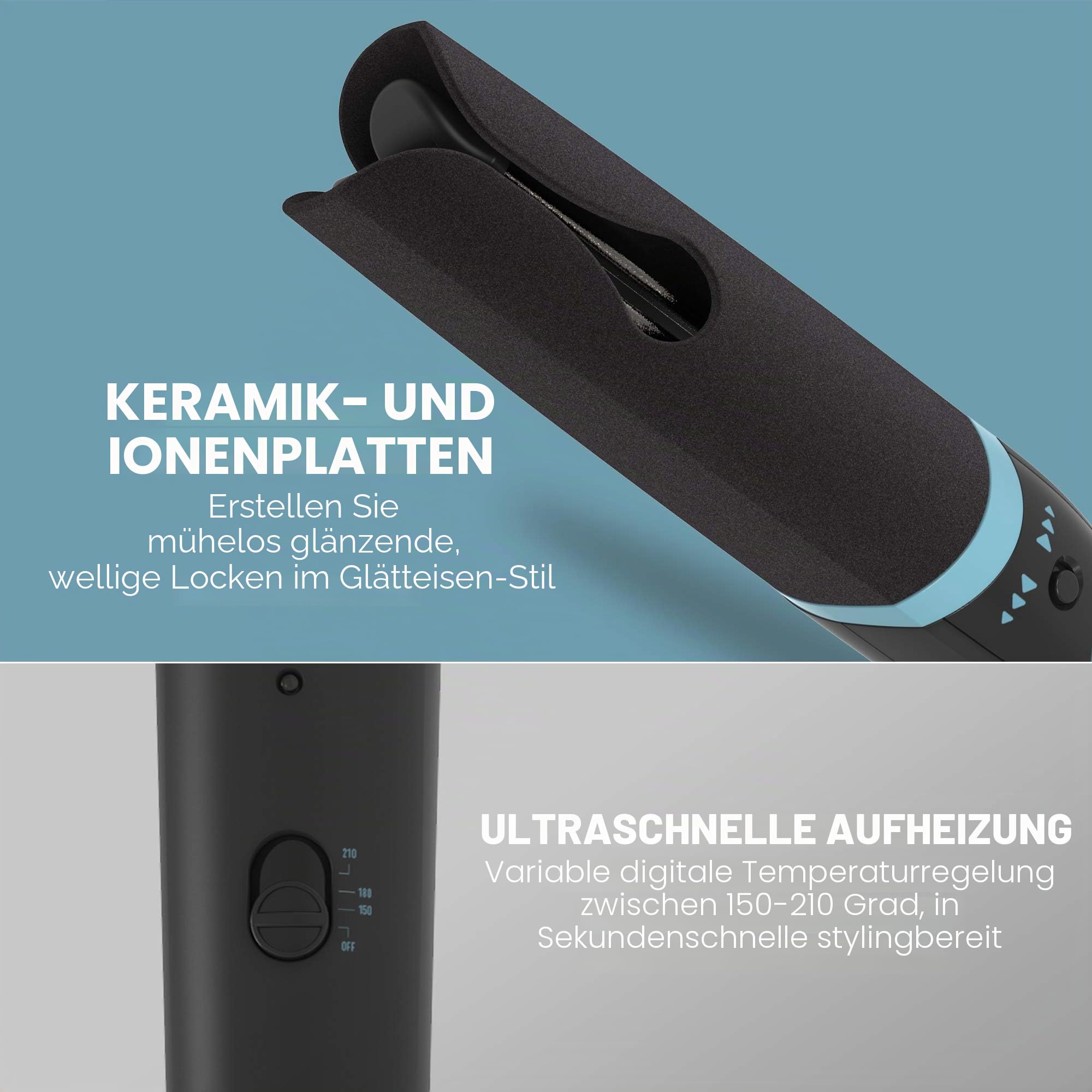 REVAMP Progloss Auto Wave & Curl - Automatischer Lockenstab für große oder kleine Locken mit Ionen-Technologie, Abschaltautomatik, Temperaturregelung und mit Progloss Ölen angereichert, schwarz