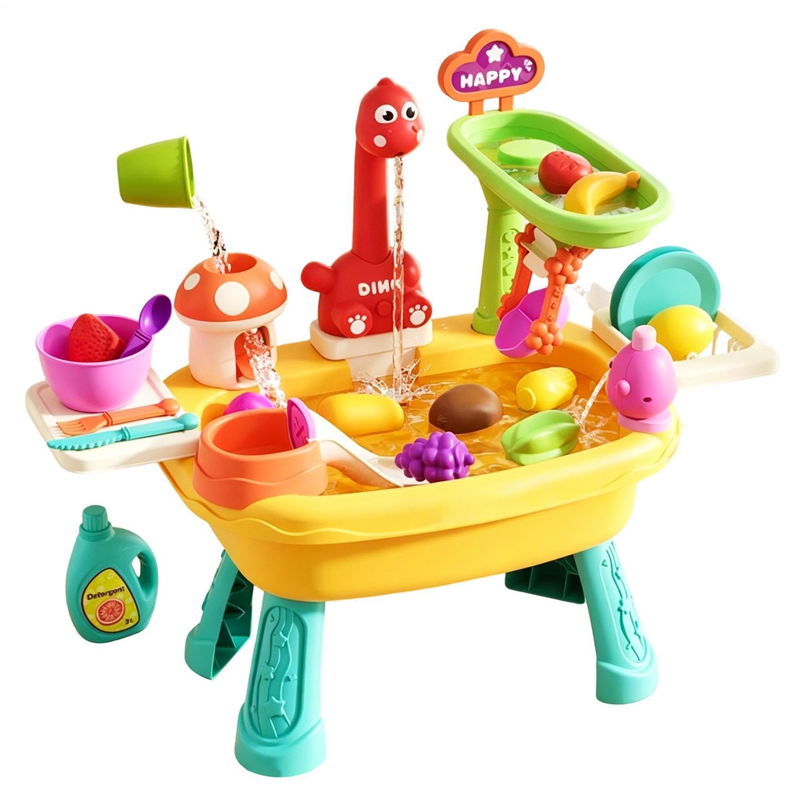 Wasserspieltisch,mit Wasserhahn und Spielzeug Gemüse und Geschirr - Sensorische Aktivität mit Fließendem Wasser - Für Mädchen Garten Pool Spiele Rollenspiele Kochen