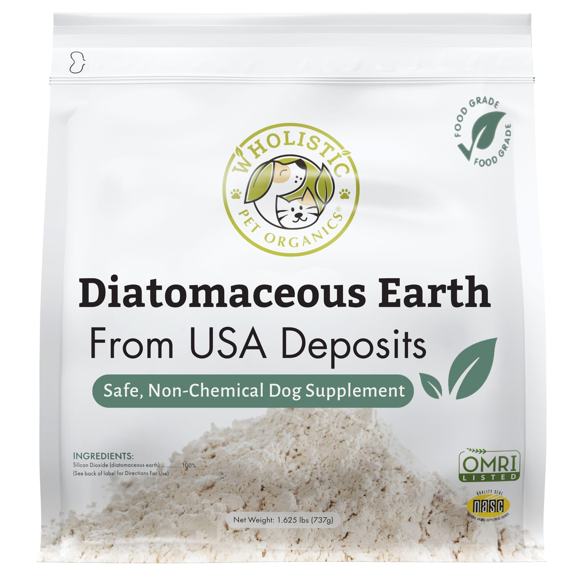 Wholistic Pet Organics Diatomaceous Earth - Food Grade for Dogs & Cats - 26 Oz - Multi Use Powder - Pet Safe Non-Chemical Freshwater Sourced Silica Supports Overall Health - Freshly Made in USA