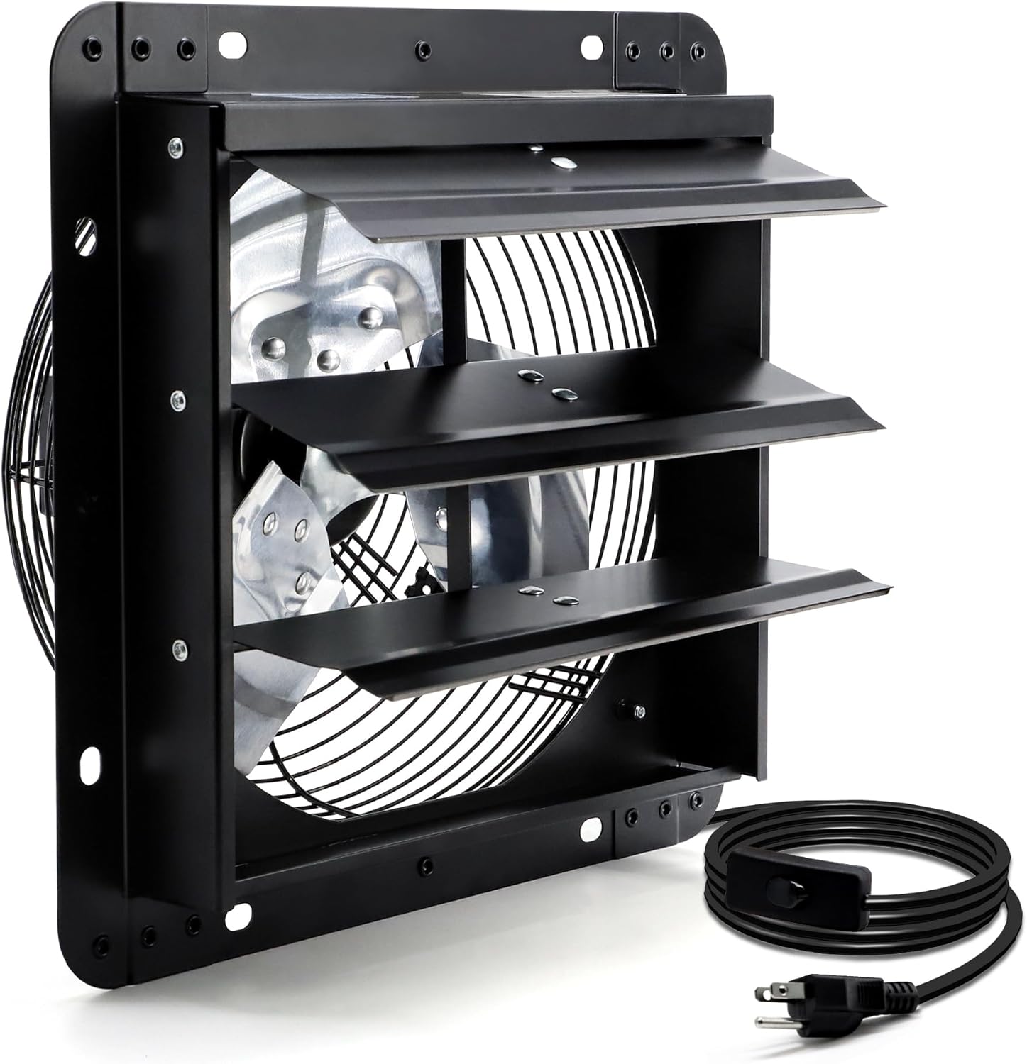 12 Inch Shutter Exhaust Fan, Wall Mount Attic Fan with Power Cord for Greenhouse, Shed, Garage, Barn, Chicken Coop Ventilation, 970 CFM, Black with Power Cord 12 Inch