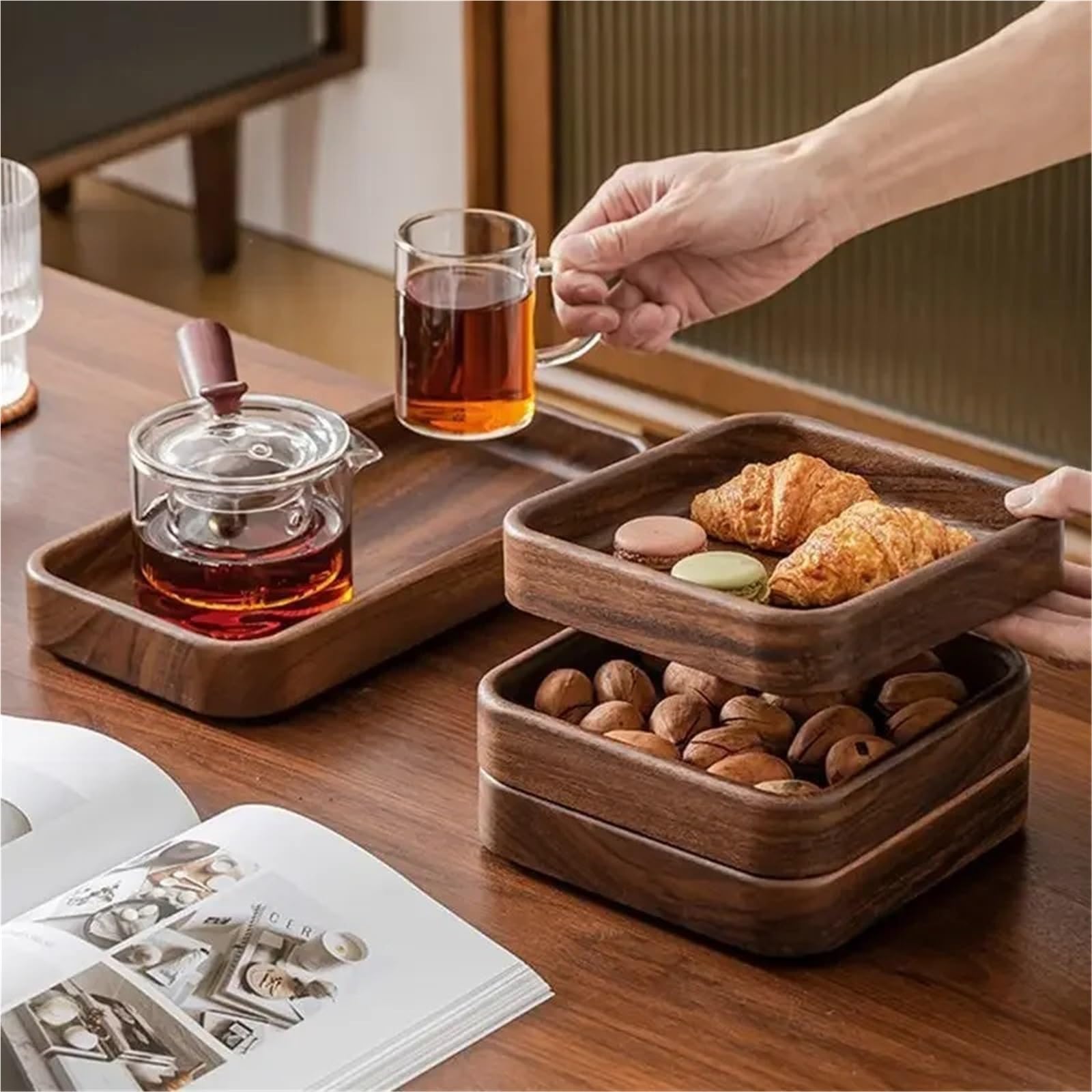 Bandeja para Mesa De Centro Bandeja de Madera Maciza for Frutos Secos y Semillas melón(4pcs)