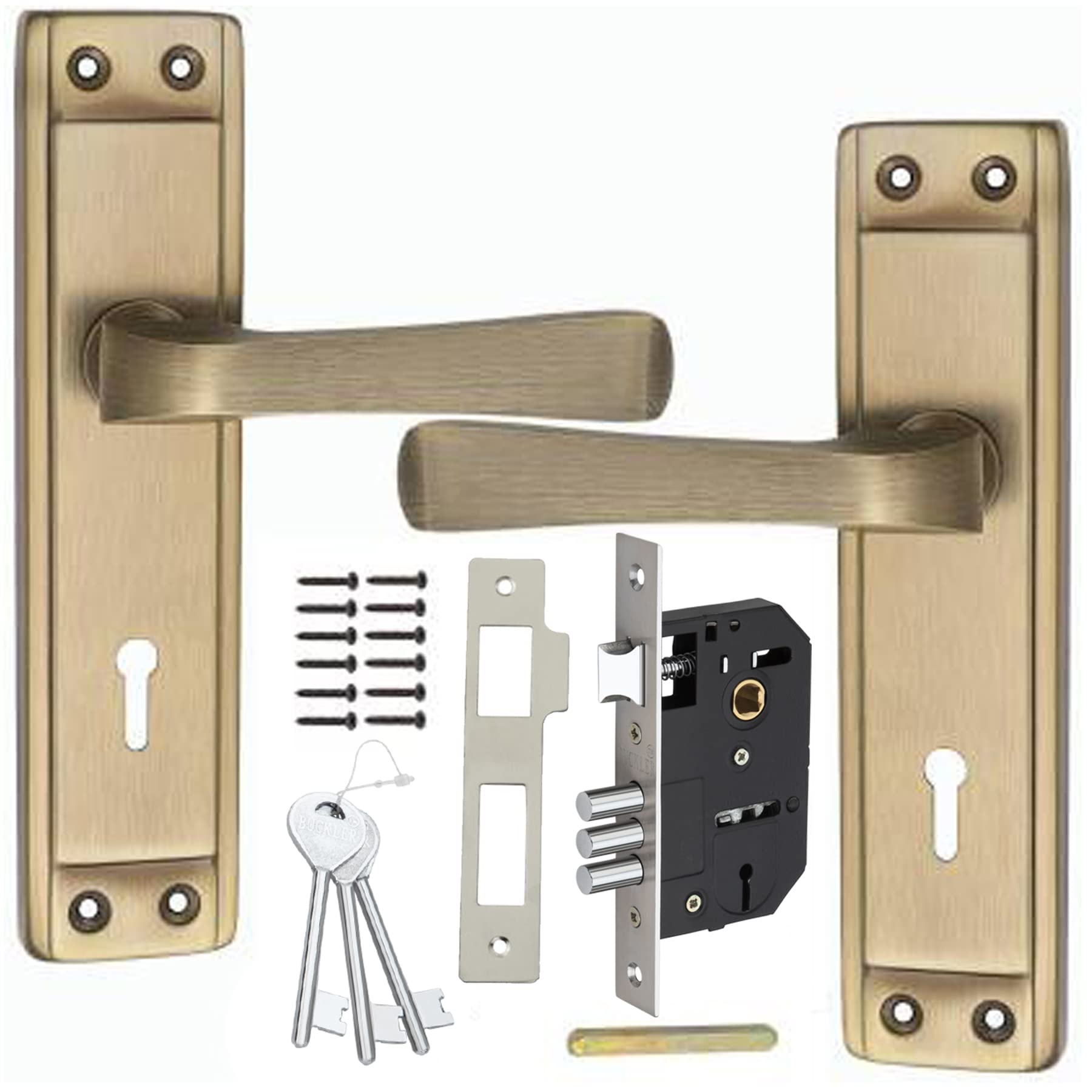 Buy BUCKLER IronChokor Gold Antique,7 Inch Mortise Handle Set with Full Brass 65MM KY Double