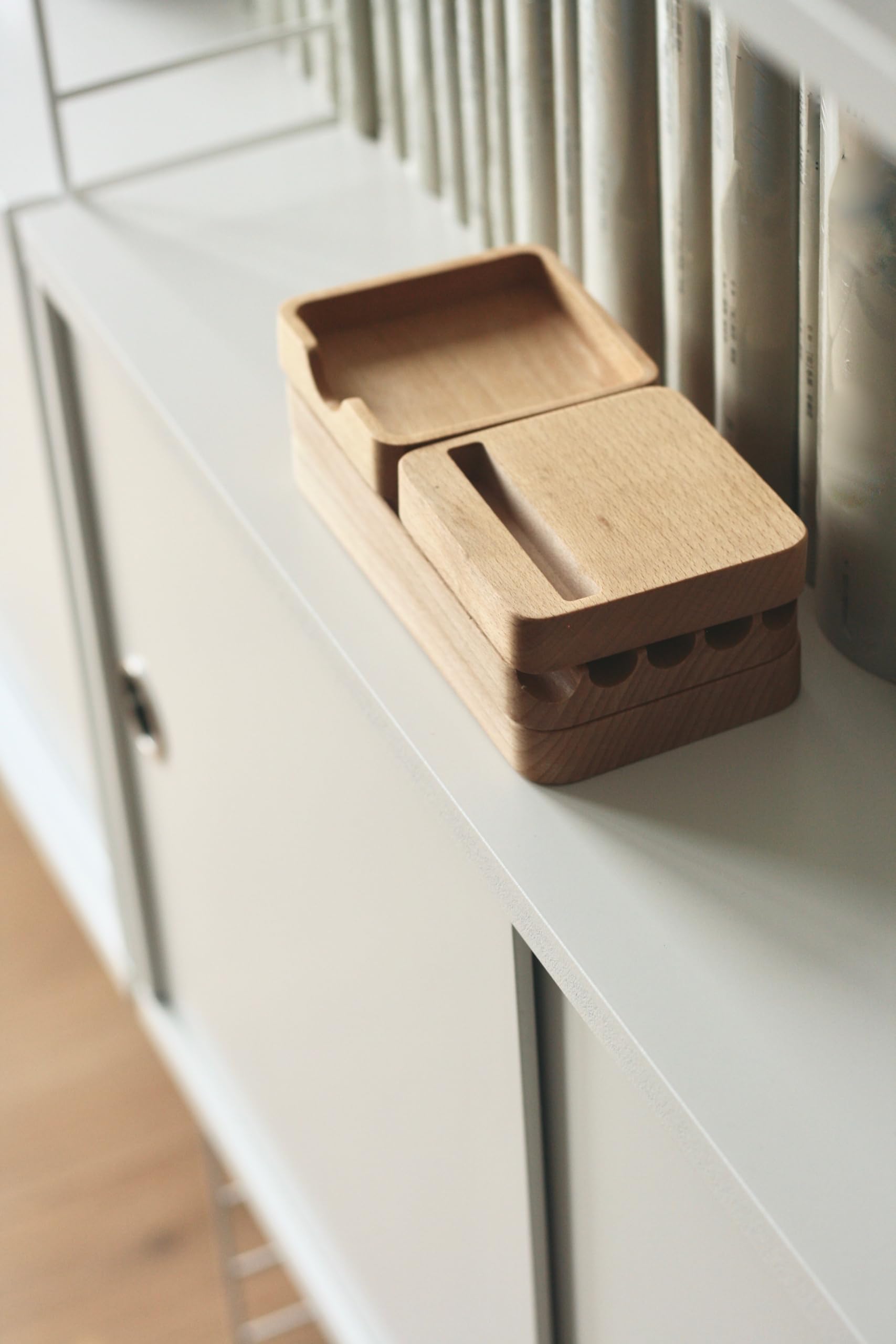 Puzzle organizer na biurko, drewniany, uchwyt na długopisy, do biura, gabinetu, zestaw 4 sztuk