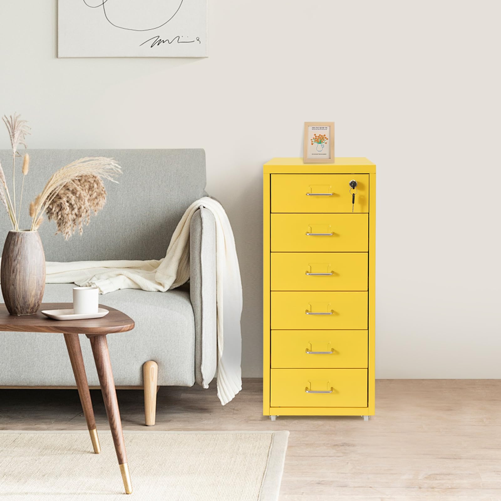 Armadietto portadocumenti verticale a 6 livelli, con serratura | Armadietto con 6 cassetti, 28 x 41 x 69 cm, con ruote, verticale, stretto, per ufficio e casa