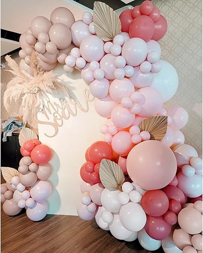 Kit de arco de guirnalda de globos de color rosa polvoriento, doble relleno, color rosa claro mate, rosa rubor, globos de látex de diferentes