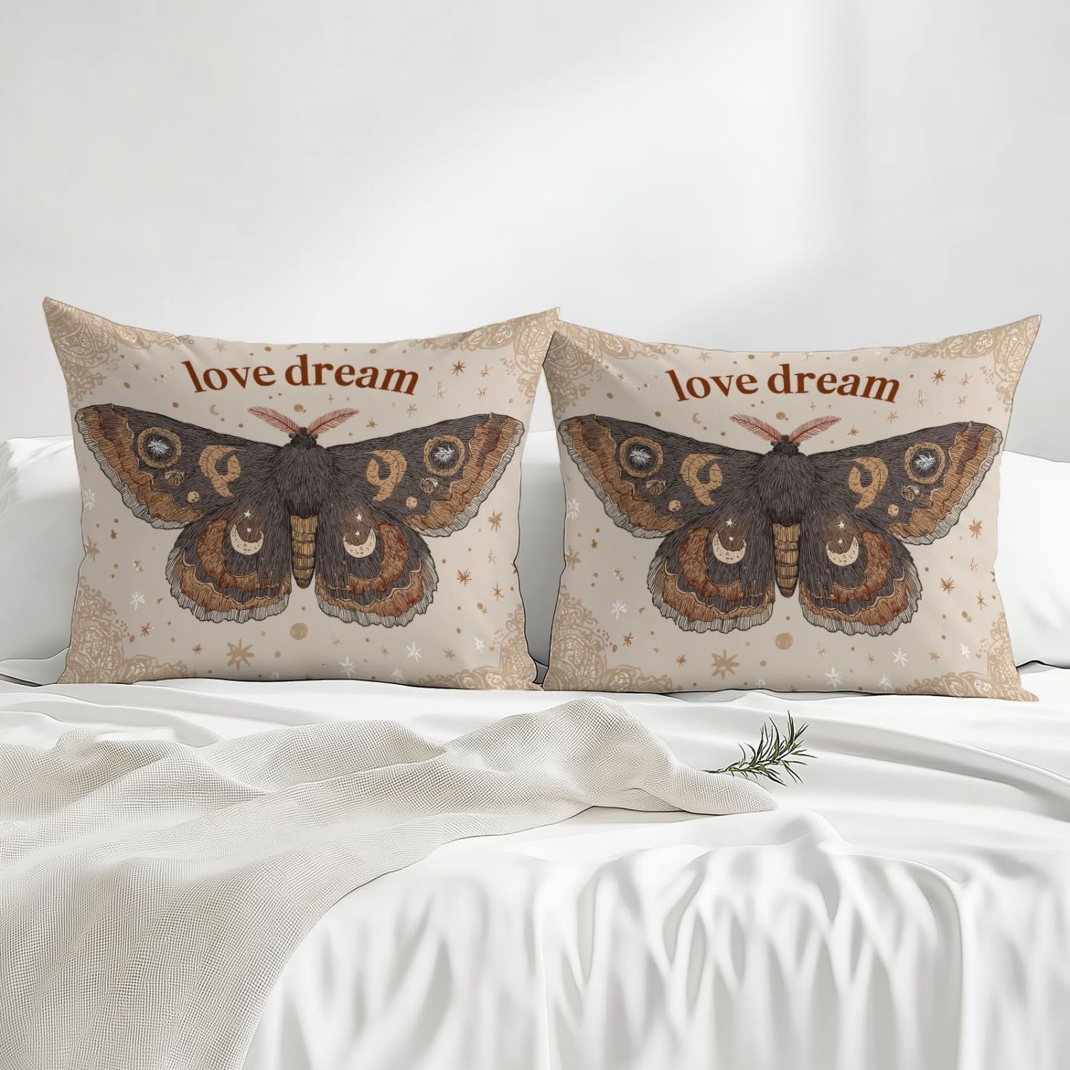 Drap-Housse Bohème Rétro Papillon Étoiles pour lit Double, Brun Motif Microfibre Doux avec Bord élastique, 150 x 200 cm Parfait pour Chambre d'enfant - Draps Housses Bonnet 30cm