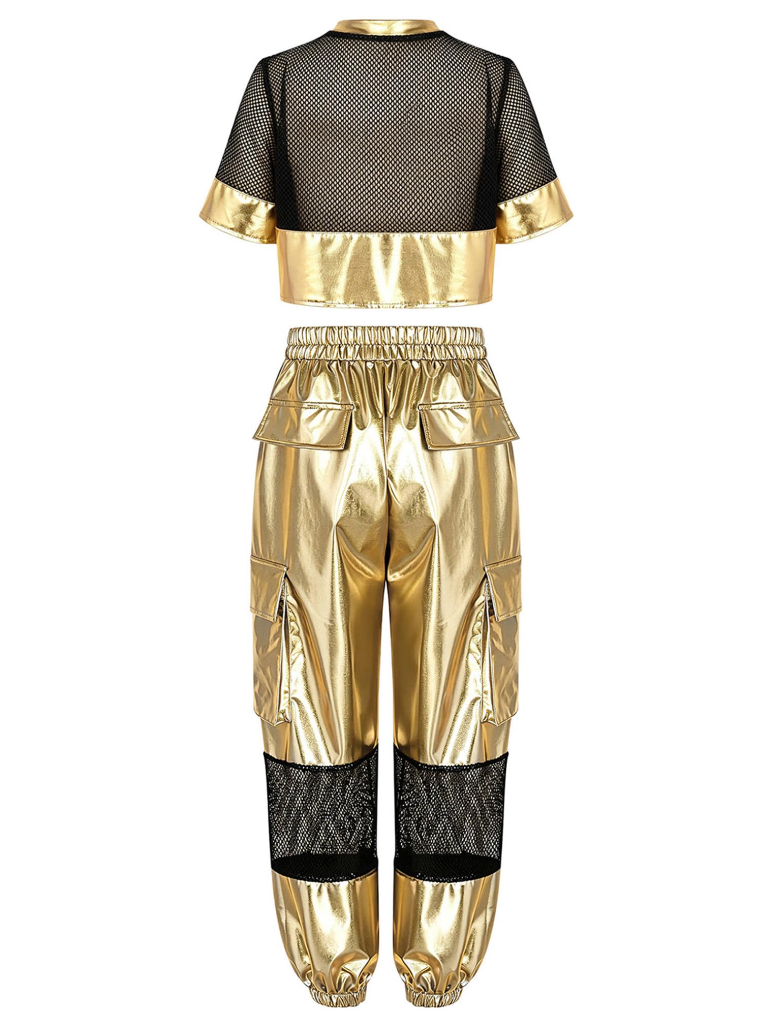 Metaliczny strój do tańca, dla dziewcząt, zestaw brokatowy, krótki top ze spodniami