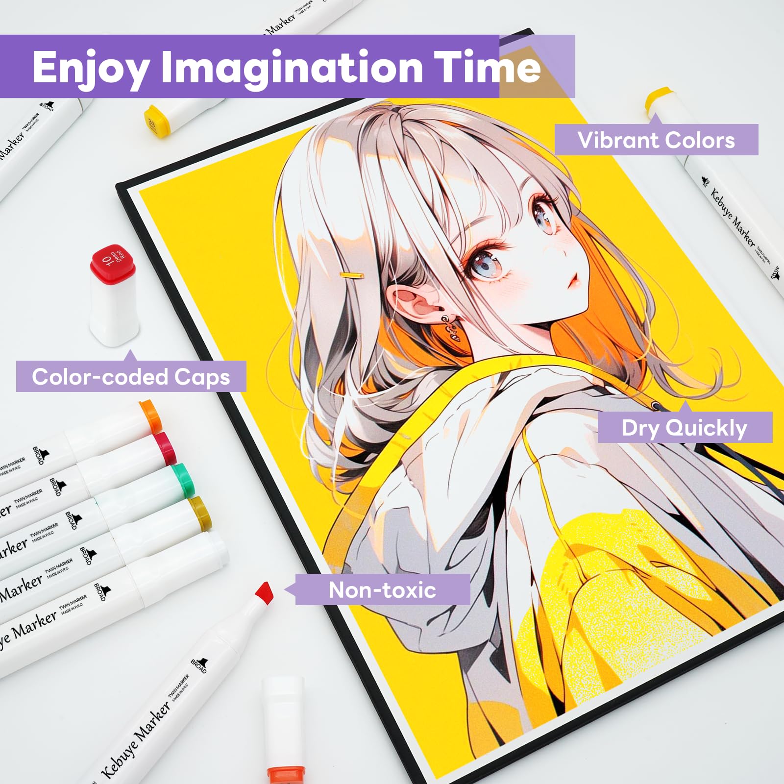 Kebuye Lot de 80 marqueurs à alcool pour coloriage pour adultes, double pointe permanente pour dessin, croquis, marqueurs à base d'alcool avec étui, parfait pour les artistes adultes, les étudiants