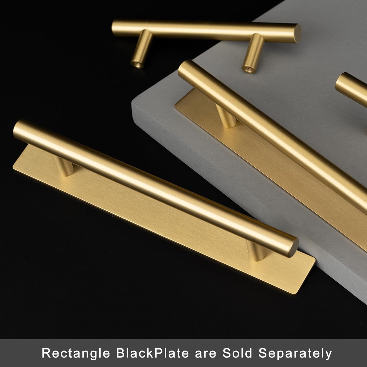 QOGRISUN 5-Pack Solid Brass Cabinet Pulls Back Plates, Rectangle Cabinet Pulls BackPlates,6-1/4-Inch Hole Center, 9-Inch Total Length for Cabinet Hardware, Brushed Brass Finish