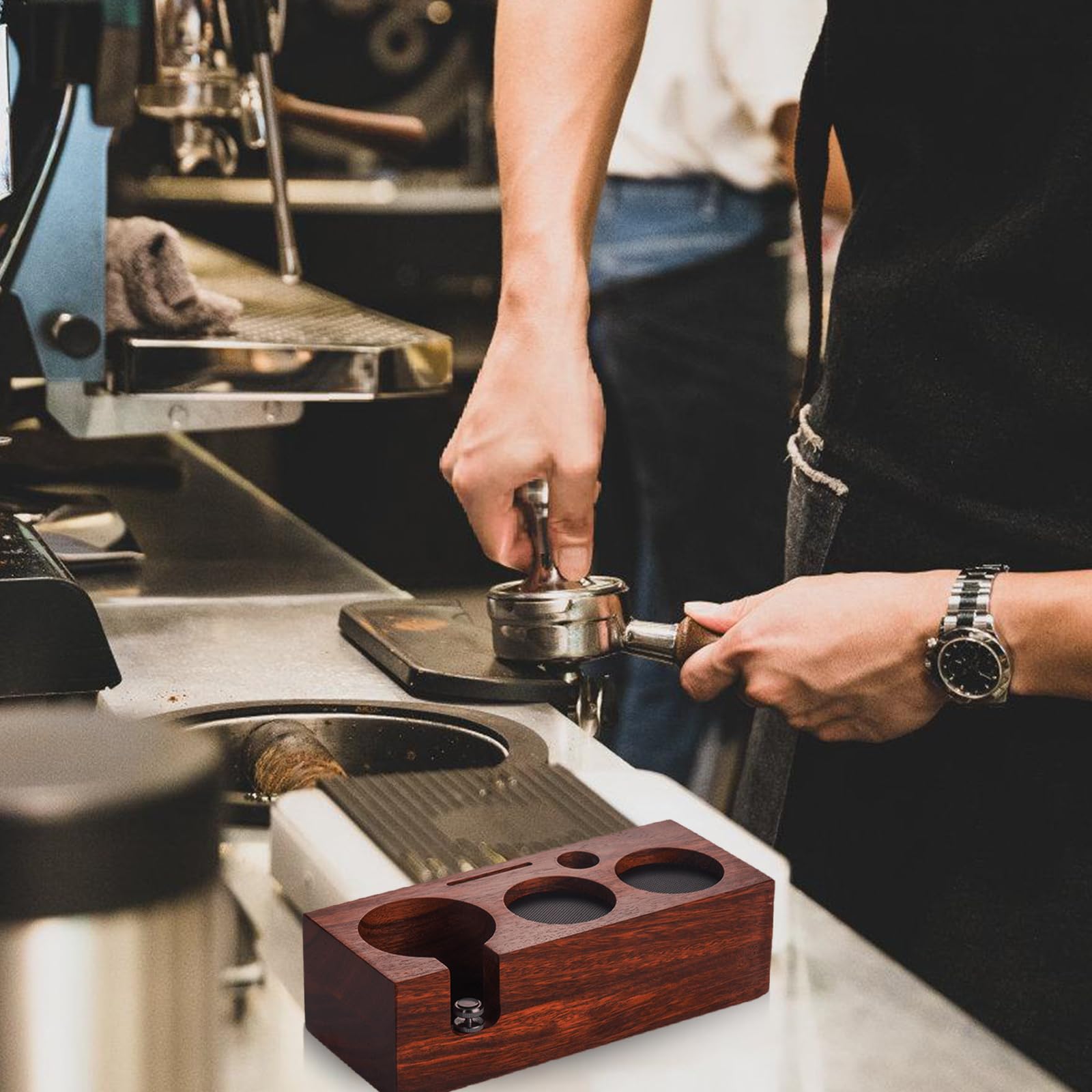 GBKDQQ Estación de prensado de 53 mm: estación de prensado de madera de nogal, accesorios para barista y cafetera espresso, estación de tamping para accesorios de espresso, con cojín de silicona