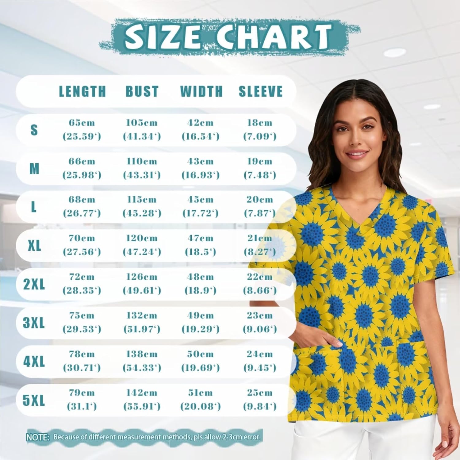 Women's Scrub Top&Nurse Cap 2-Piece Set,V-Neck Soft Stretch Medical Shirt with Pockets,Comfortable Nurse Uniform