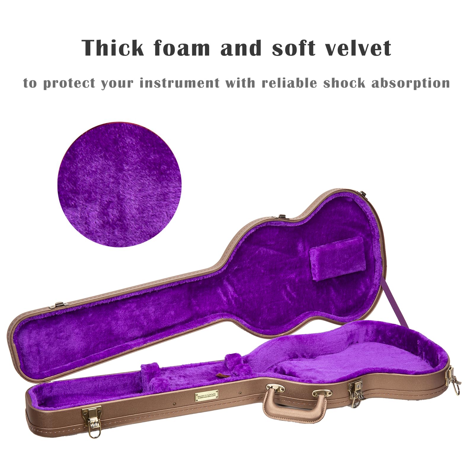 Crossrock Estuche de Madera para Guitarra eléctrica Gibson SG Acabado Chocolate Terciopelo Morado – Serie de diseñador