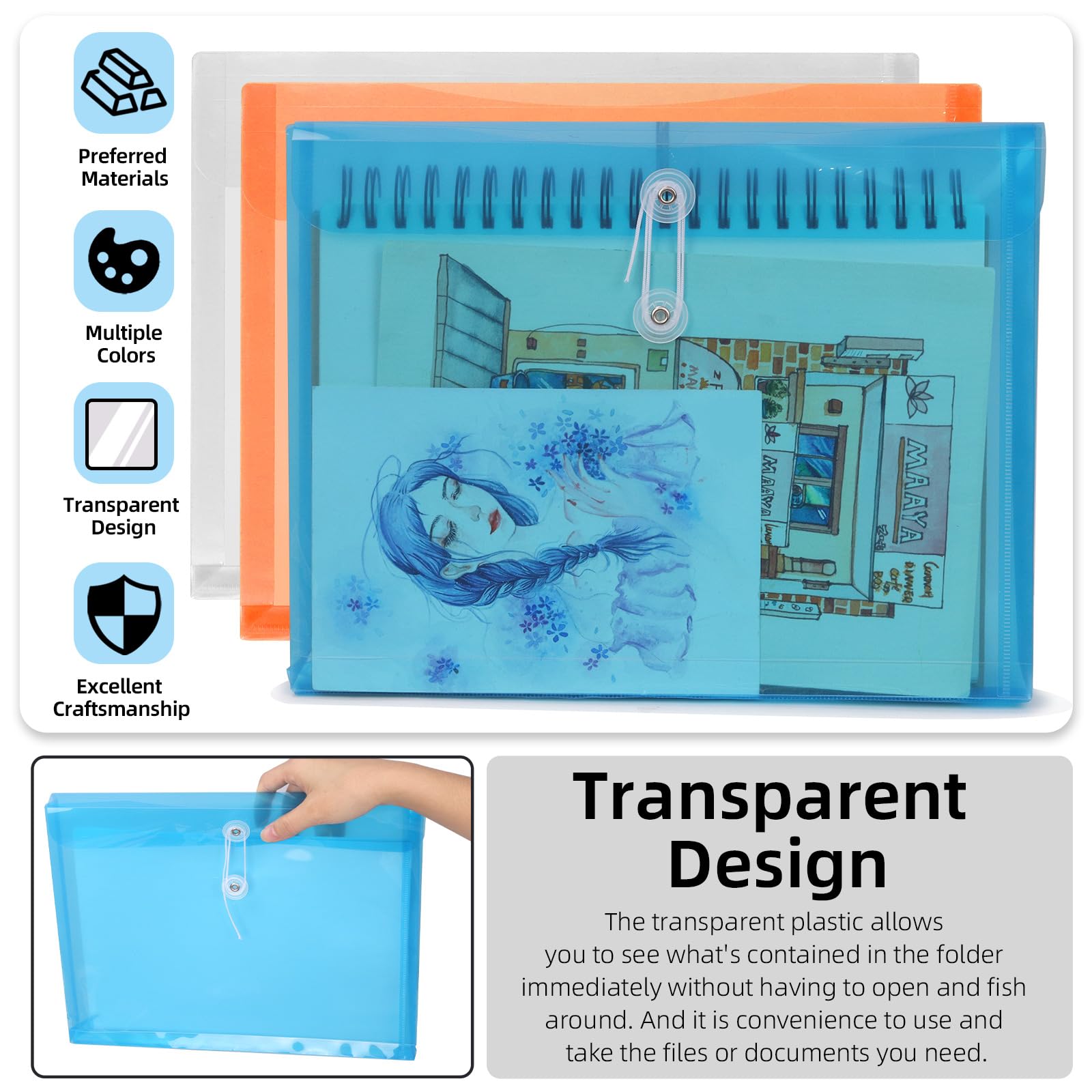 Pochette Enveloppe DONAU Format A6 – Fermeture Bouton, PP Transparent 180 µm, Verte, Idéale Pour Documents ! - 4