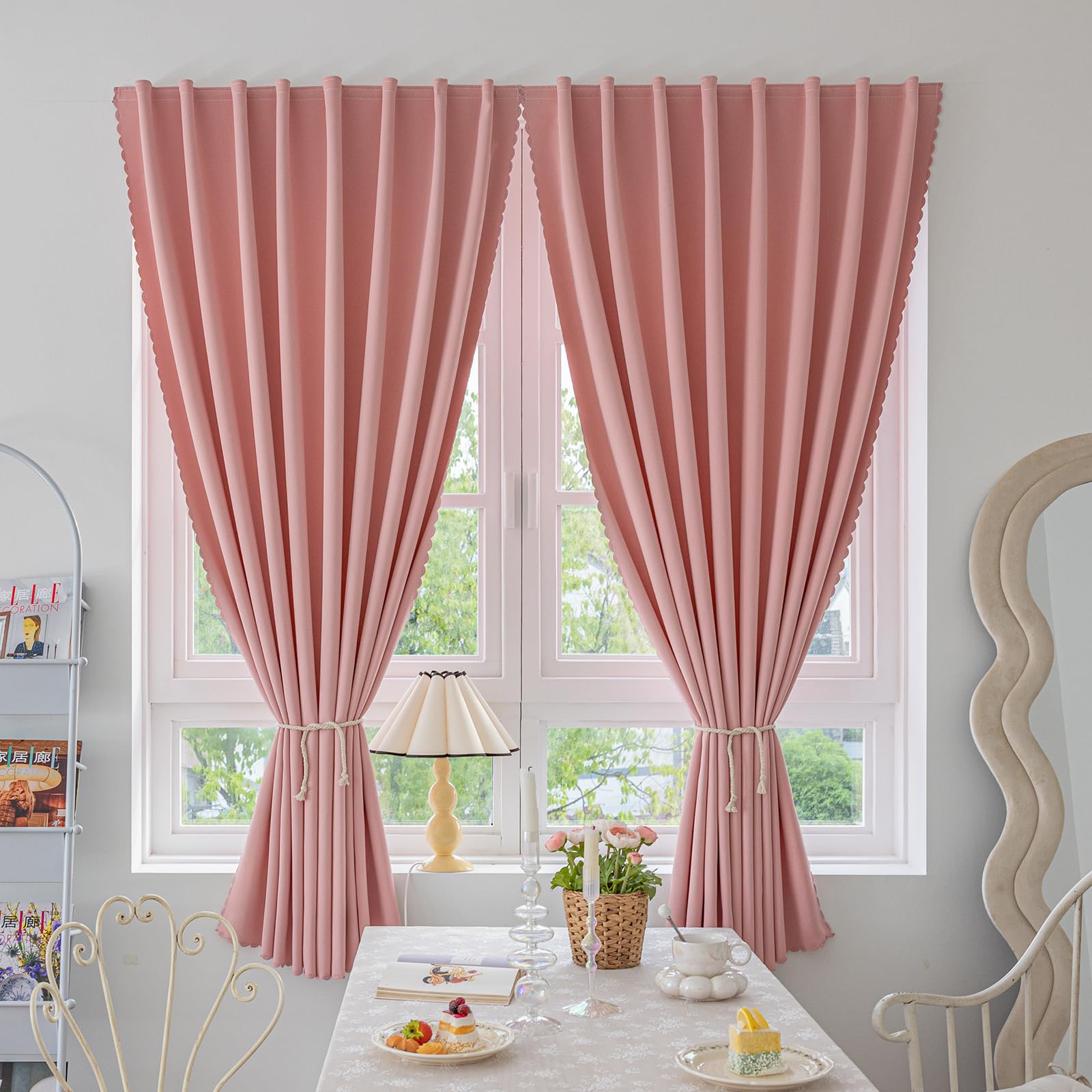Magic Tape Stick on Curtains Blackout Curtains for Bedroom no Drillng Self Adhesive Curtain no Rod Small Window (Pink, 47" W x 59" L) 2 Panels