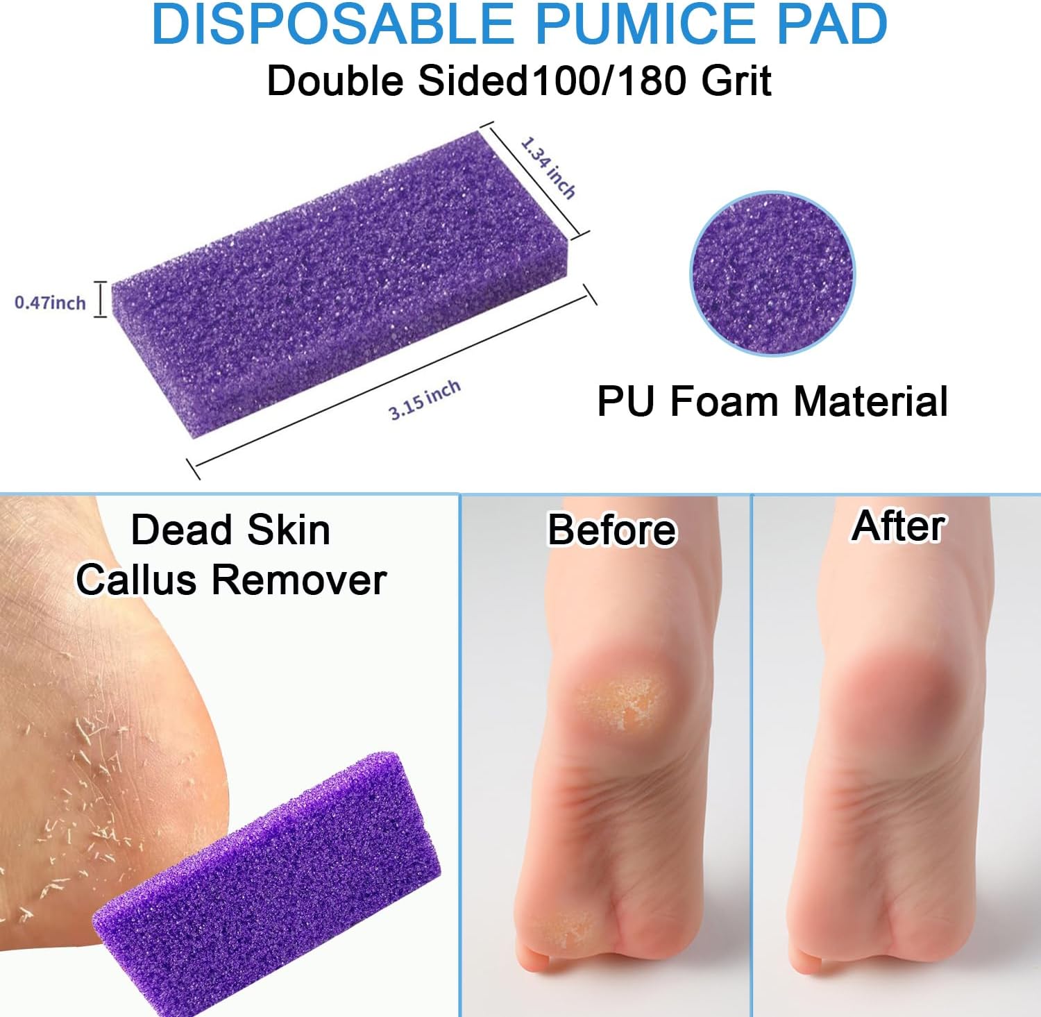 Disposable Pedicure Kit Pedicure Liner Set, Pedi Liner 120cm / 47.25in Blue 30pcs, Disposable Pedi Kit 3-in-1 (Purple Pumice Pad, Mini Buffer, Wood Nail File 100/180 Grit) 30pcs (60-Count)