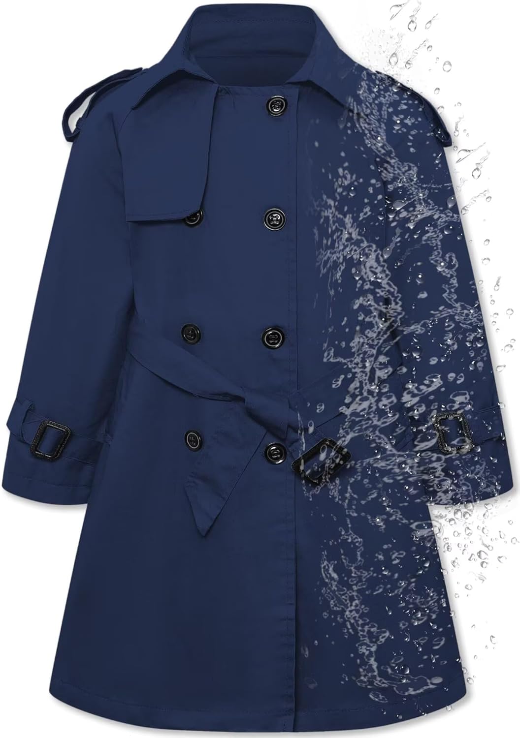 Stylish and Water-Resistant Navy Blue Trench Coat for Kids