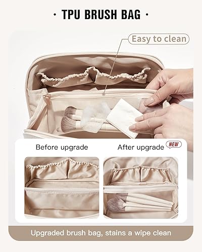 Miniatura 66 de EACHY - Bolsa de maquillaje de viaje, bolsa de cosméticos de gran capacidad para mujeres, portátil, impermeable, bolsa de aseo plana abierta