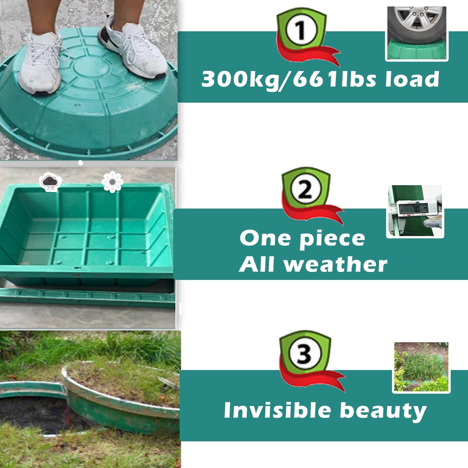 Copertura invisibile per pozzetto in acciaio e soluzione di accesso portatile quadrata da incasso per pozzi d'acqua per giardini e cortili