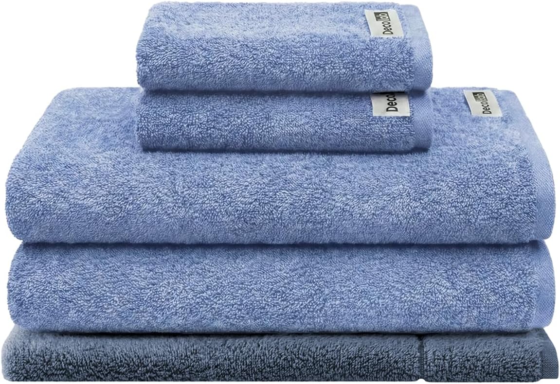 Decolab Jogo de Toalhas Air Light 100% Algodão (Azul-claro e Azul-marinho, 4 Peças)