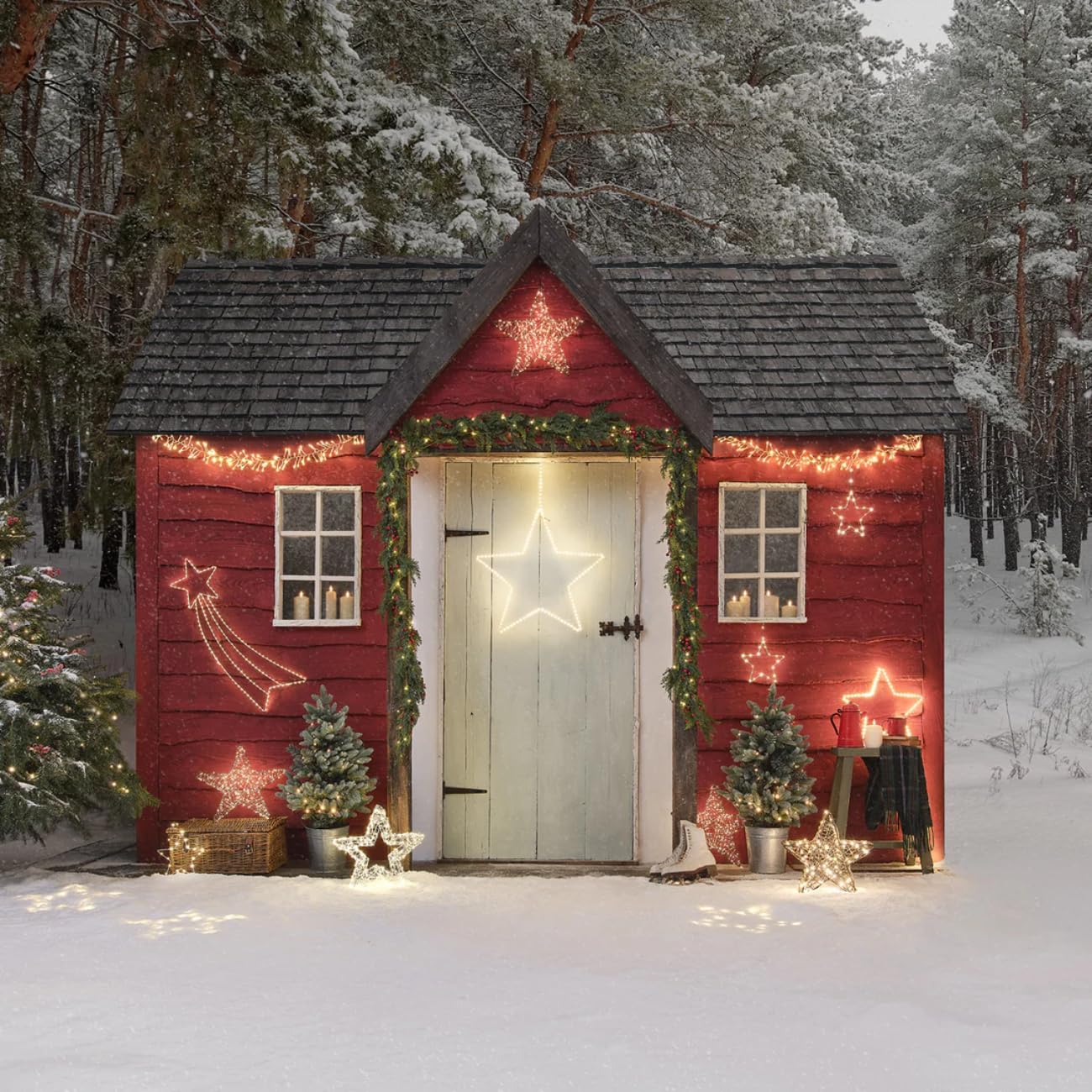 Lights4fun Set 2 x 3 Leuchtsterne | Mikro-LEDs batteriebetrieben | Stern-Dekorationen für Außen & Innen | Weihnachten Weihnachtsdeko Weihnachtsbeleuchtung Fensterdeko | 20 x 20 cm