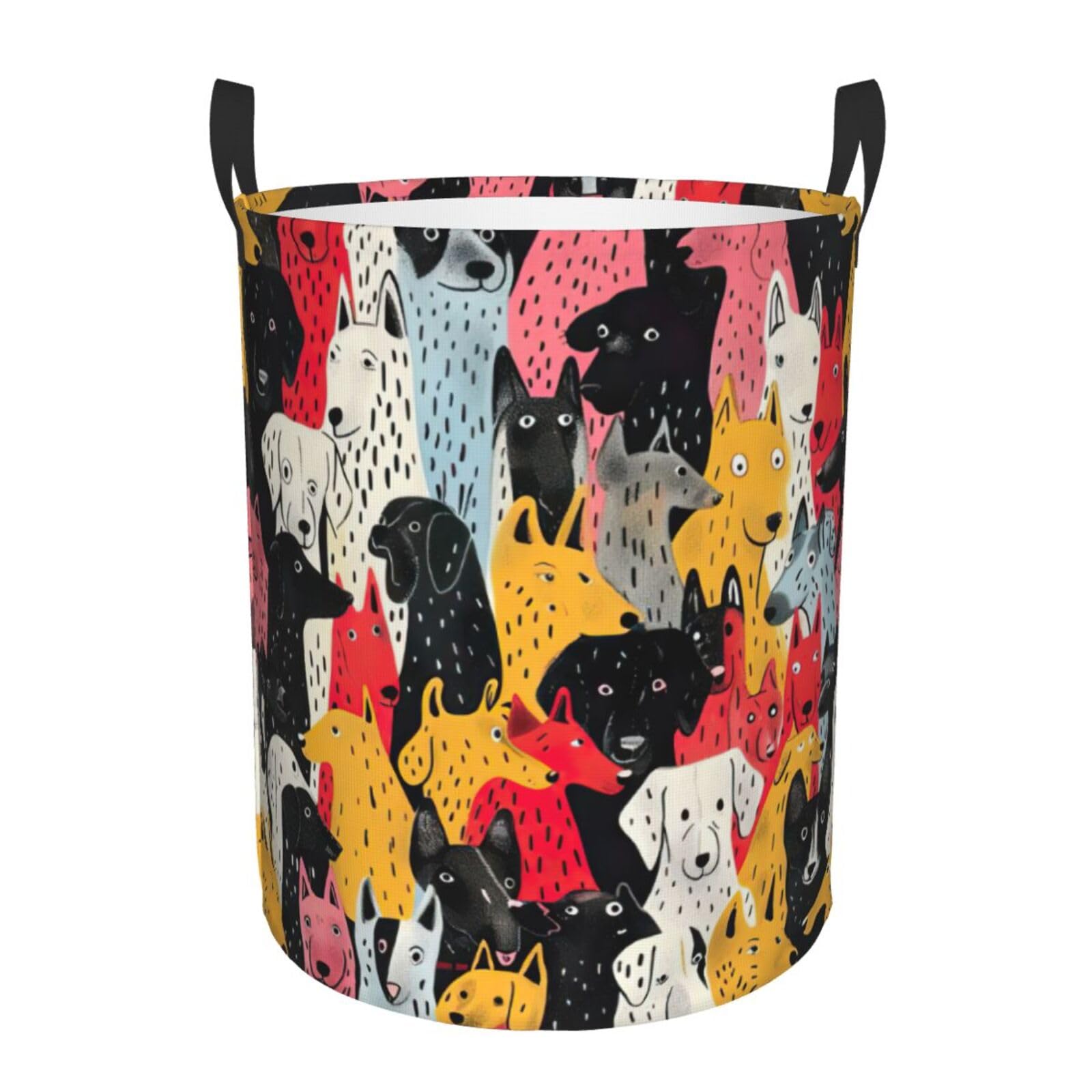 S Collapsible Laundry Hamper Round Dogs pattern Print Storage