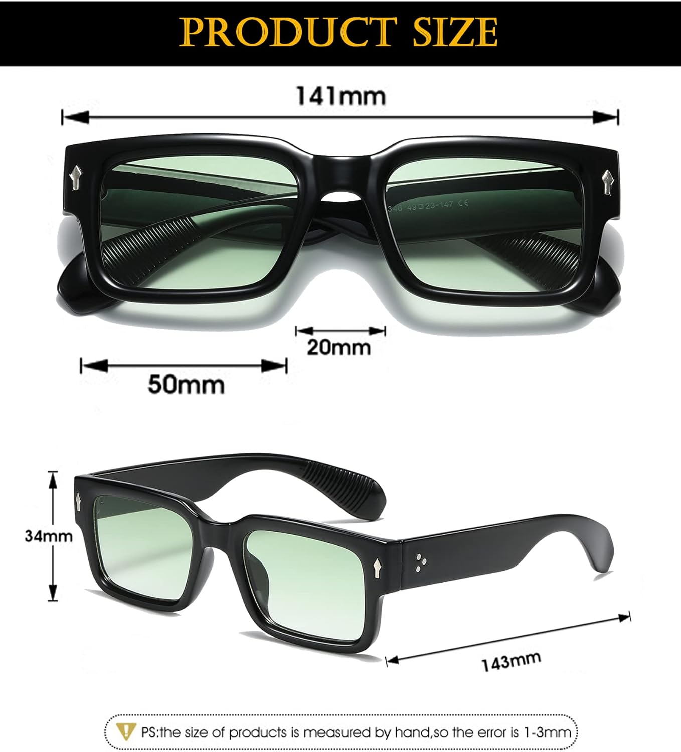 EYLRIM Square Frame Sunglasses for Women Men Trendy Chunky Rectangle Sun Glasses Black Shades UV400 Protection - Image 5