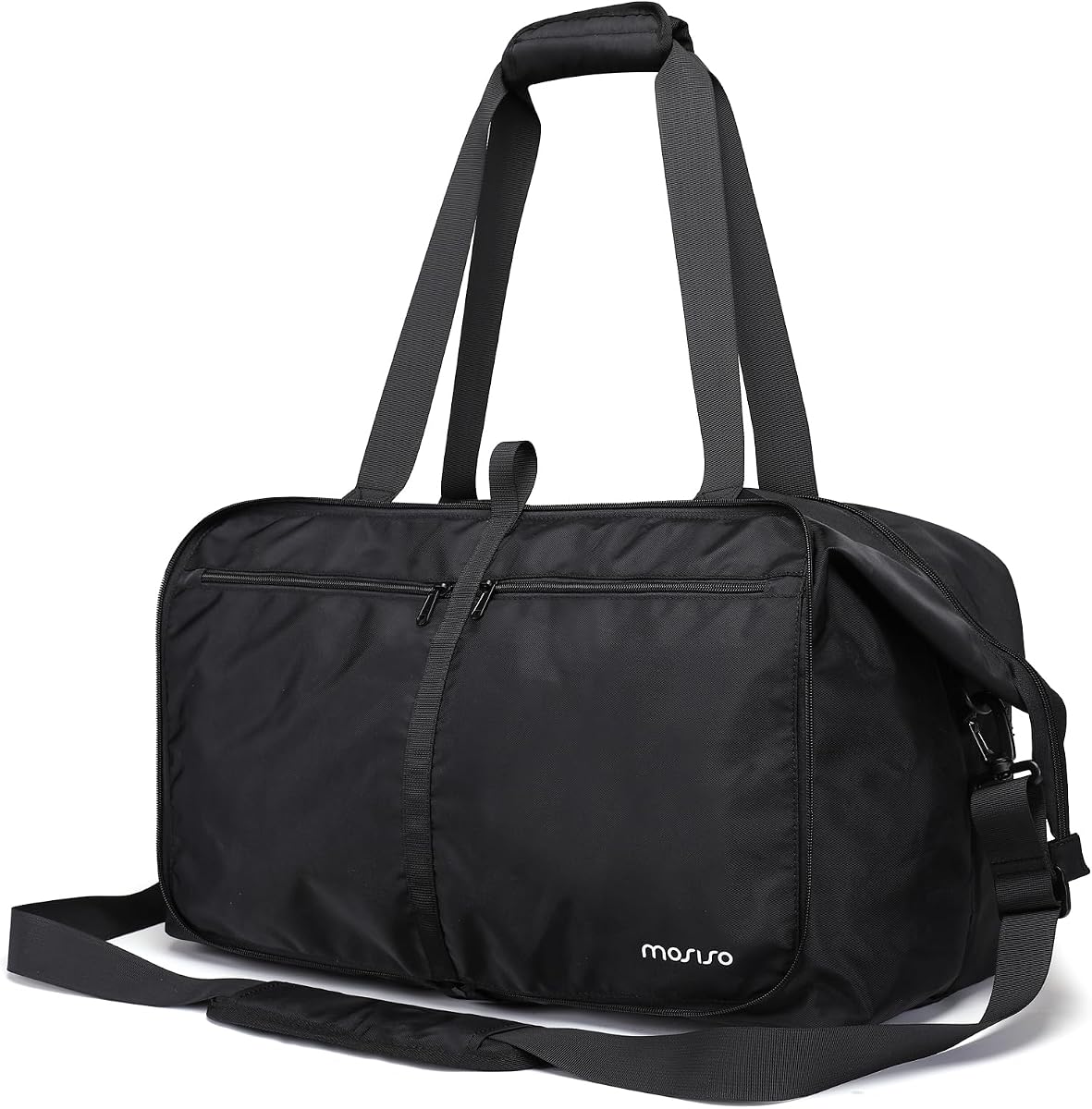 MOSISO Gym Bag for Women/Men,Large Foldable Weekend Bag,Black | Overnight Lightweight Sports Gym Duffle Bag with Shoulder Strap,Hospital Workout Carry On Duffle Tote for Travel Dance Yoga