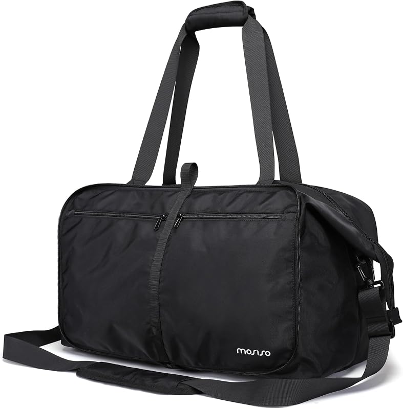 MOSISO Gym Bag for Women/Men,Large Foldable Weekend Bag,Black | Overnight Lightweight Sports Gym Duffle Bag with Shoulder Strap,Hospital Workout Carry On Duffle Tote for Travel Dance Yoga