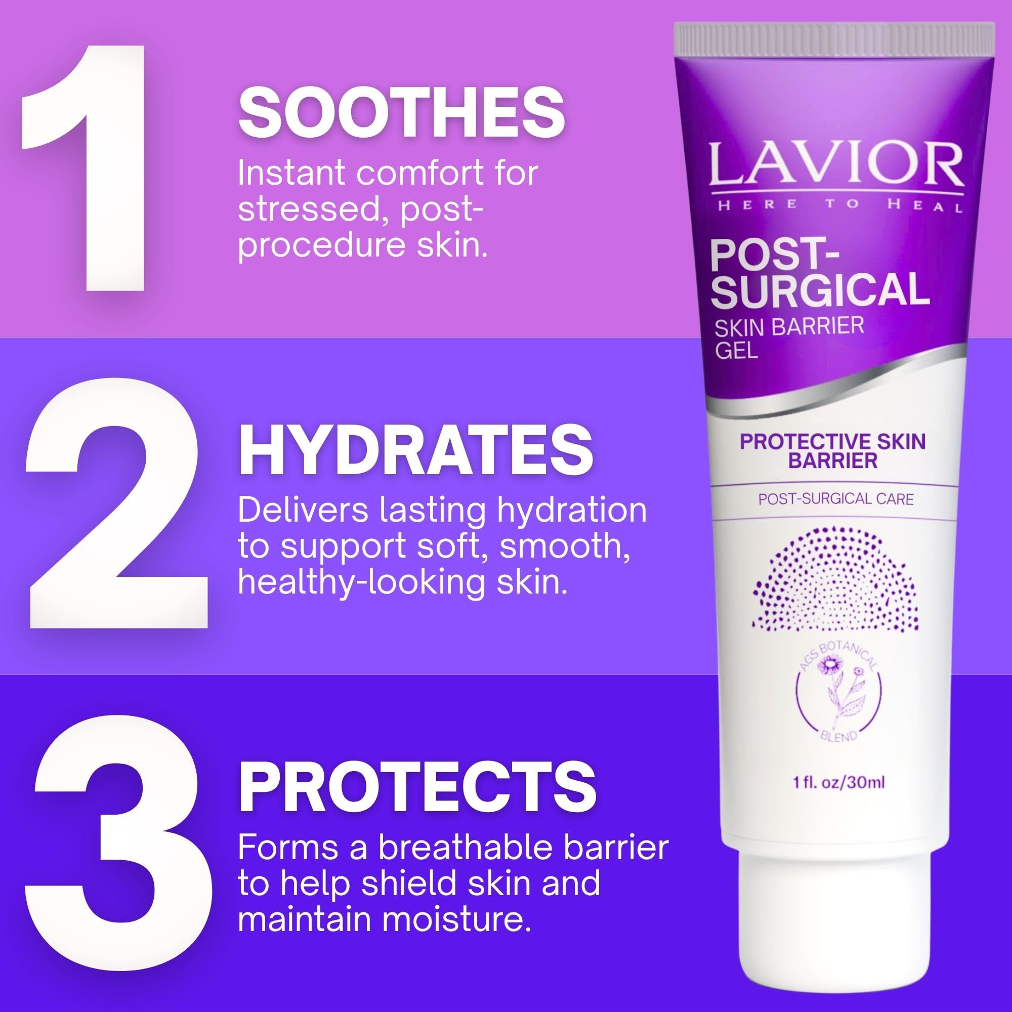 LAVIOR Botanical Gel post-quirúrgico (28,3 g) – Cuidado de recuperación de incisiones – Cuidado suave a base de plantas – Sin silicona