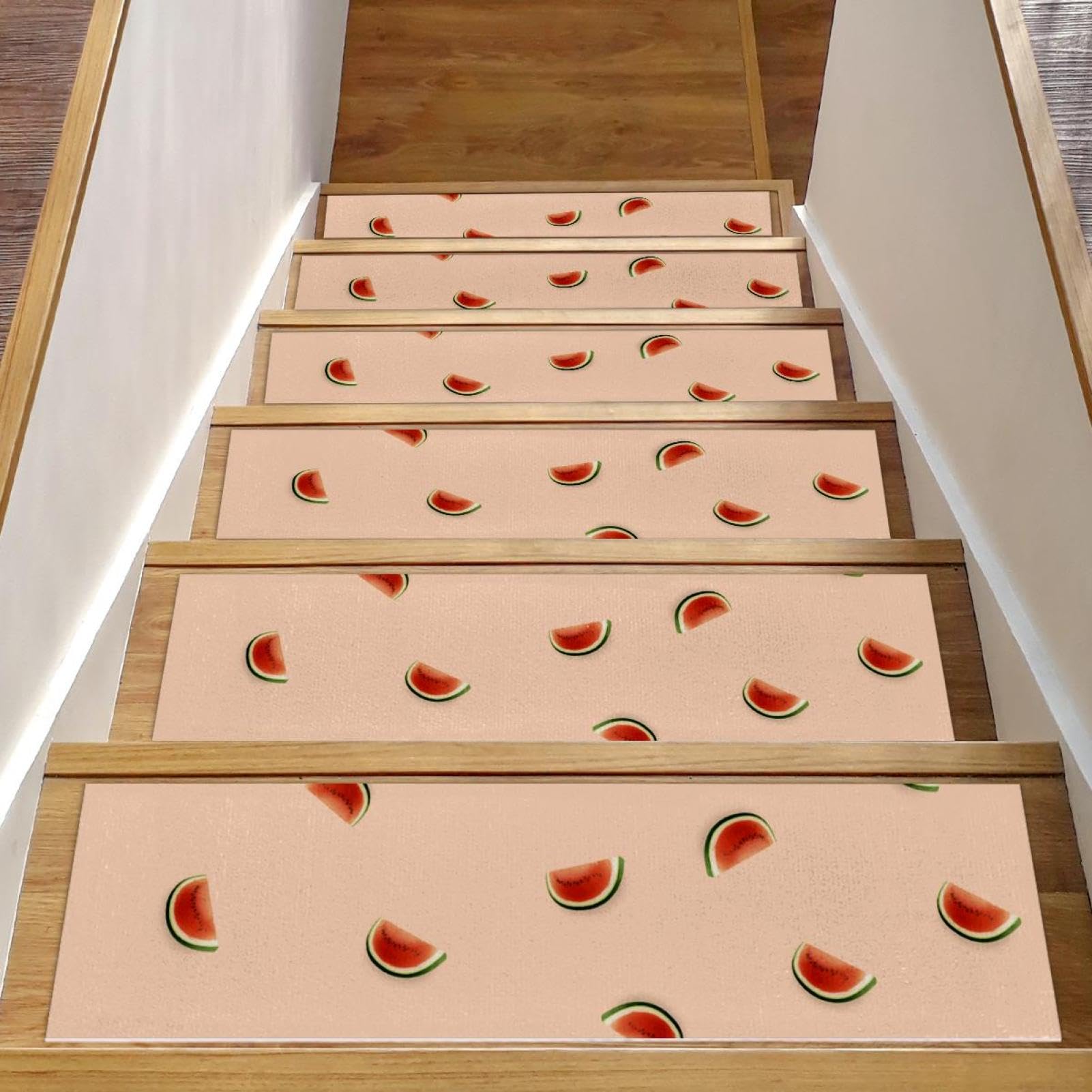 Peldaños antideslizantes de madera con diseño de sandía, juego de 15 alfombras para escaleras