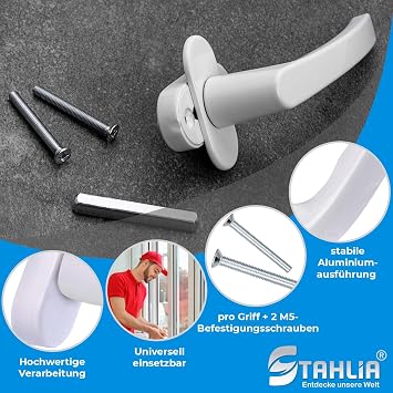 Stahlia Window Handles White (Pack of 10) Standard Aluminium Balcony Door Handle Exterior Patio Door Handle Window Fittings Grid Olive Window Replacement Parts
