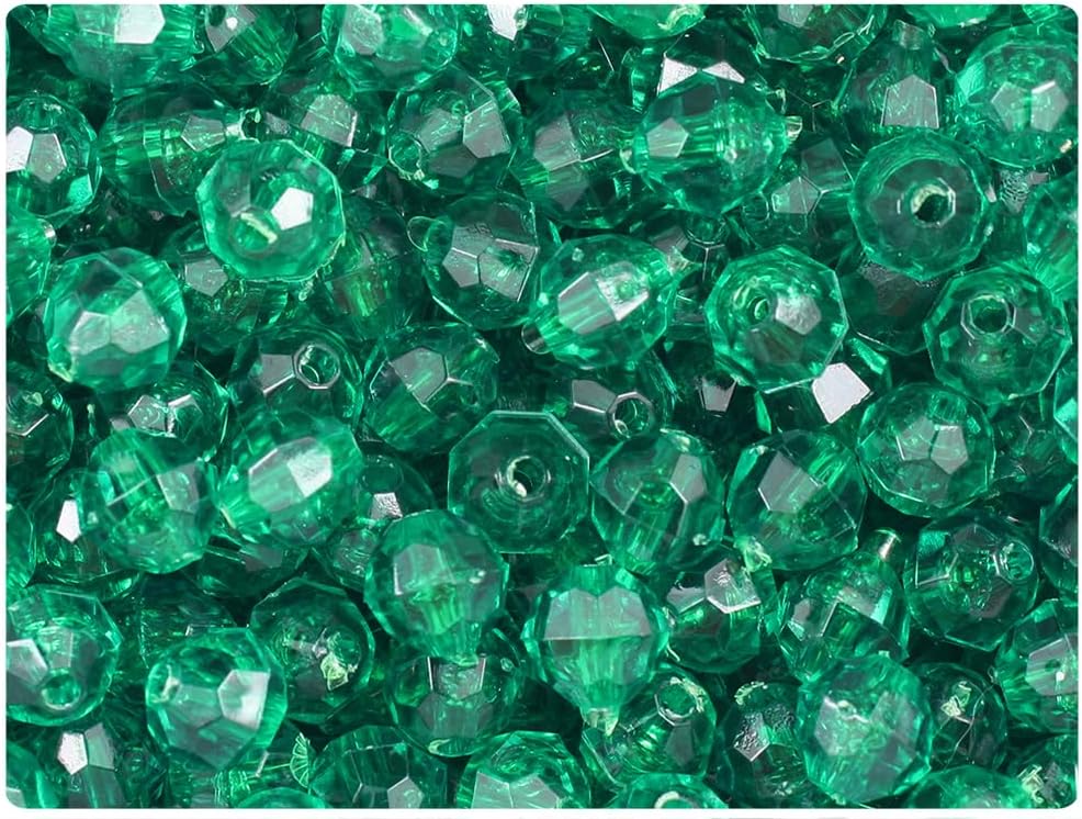 BeadTin Emerald Transparent 8mm Faceted Round Plastic Craft Beads (450pcs)