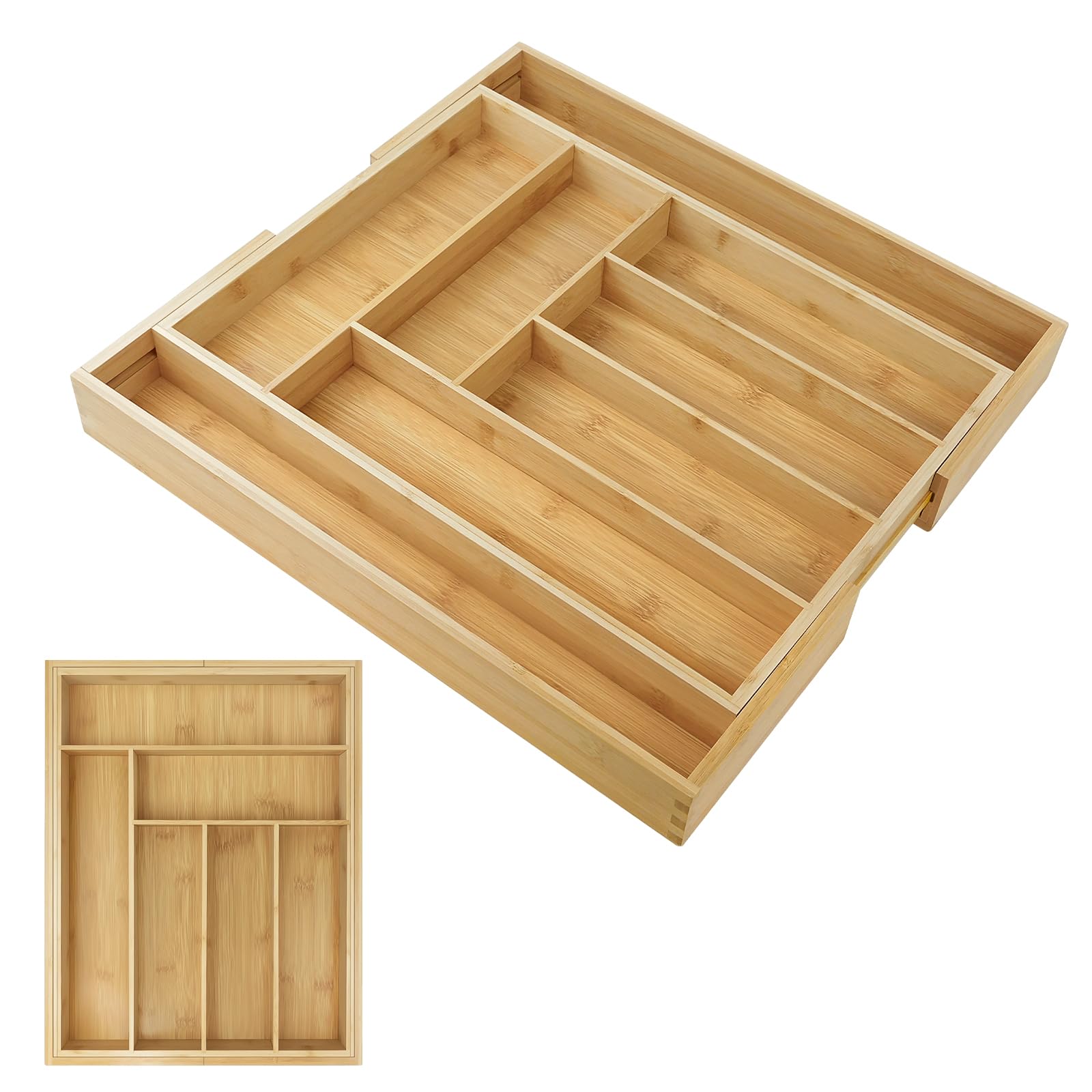 EFAN Bamboo Cutlery Drawer Organiser 6-8 Compartment Cutlery Tray Kitchen Drawer Organiser Rack Holder Tray 52cm x 43cm Expandable Flatware Tray Drawer