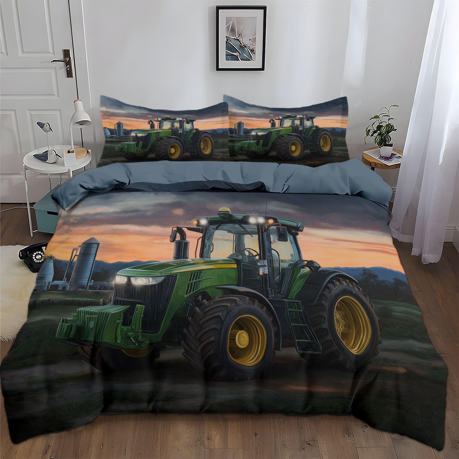Parure de lit tracteur 200x200 cm, linge de lit doux et hautement résistant en microfibre