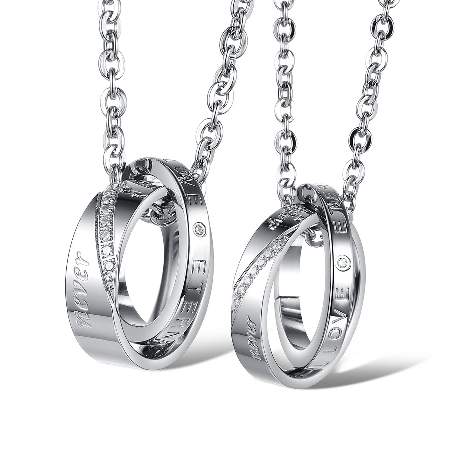 ESNY 2 Uds Collar Personalizado para Parejas, Conjunto a Juego para Él Y Ella,abalorio De Pareja Colgante De Anillo Doble Colgante De Promesa De Amor Eterno Silver