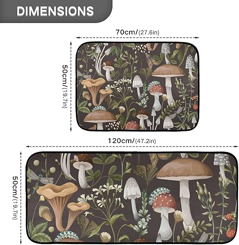 Miniatura 2 de Juego de 2 tapetes de cocina con diseño de hongos del bosque, acolchados, absorbentes de agua, cómodos, de pie