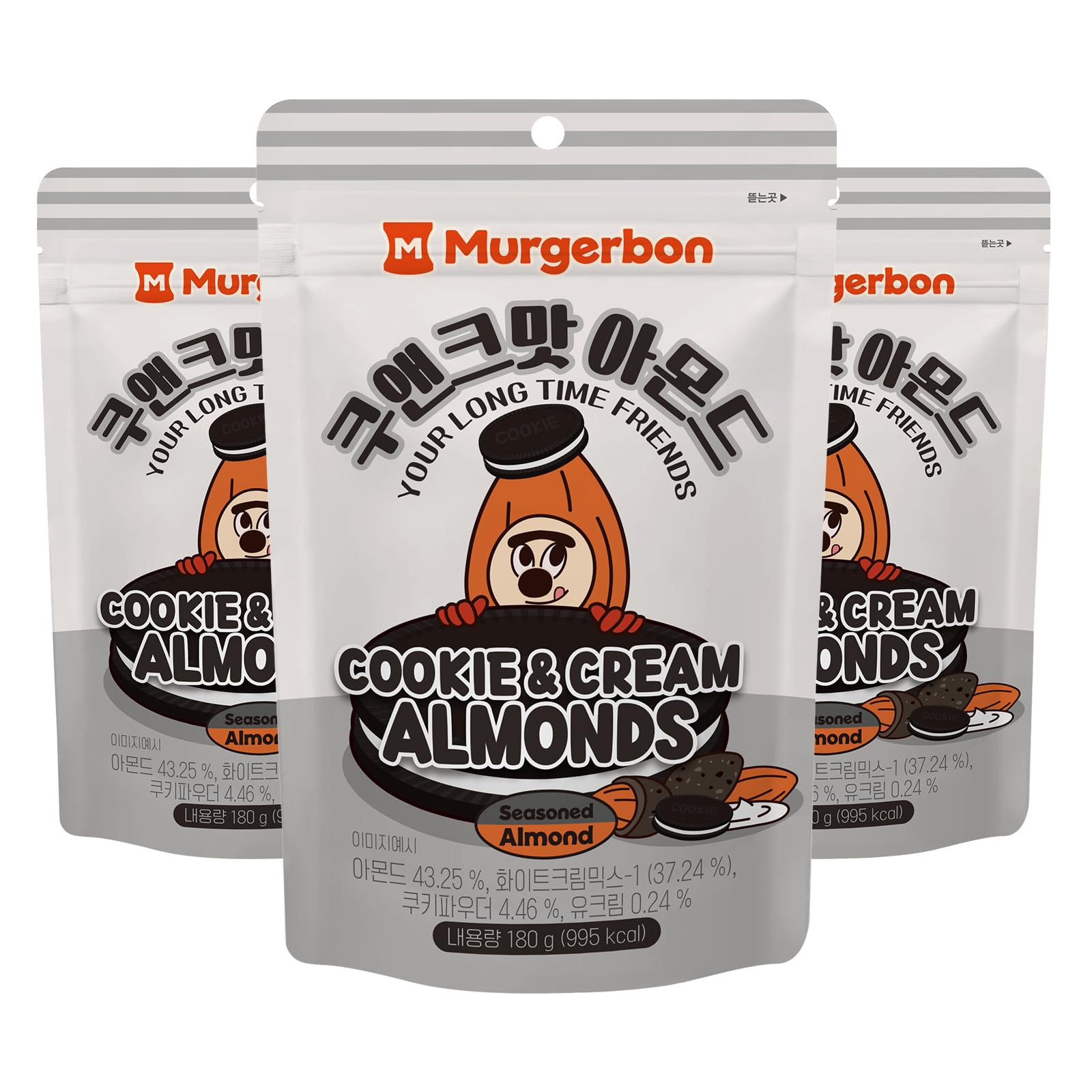 Official MURGERBON Cookies and Cream Almonds Chocolate Coated Sweet w Crunch Resealable Zip Pouch Kids School Office 3x6