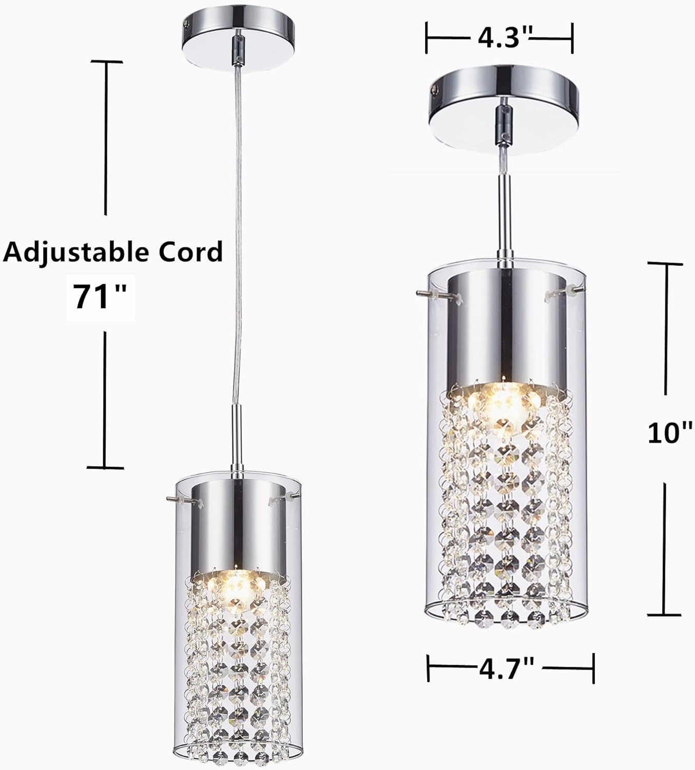 Tayanuc Crystal Ceiling Pendant Light Fixture, Chrome Finish Crystal Glass Ceiling Hanging Pendant Lighting, Mini Ceiling Pendant Light for Bedroom Dining Room Kitchen Island - - 