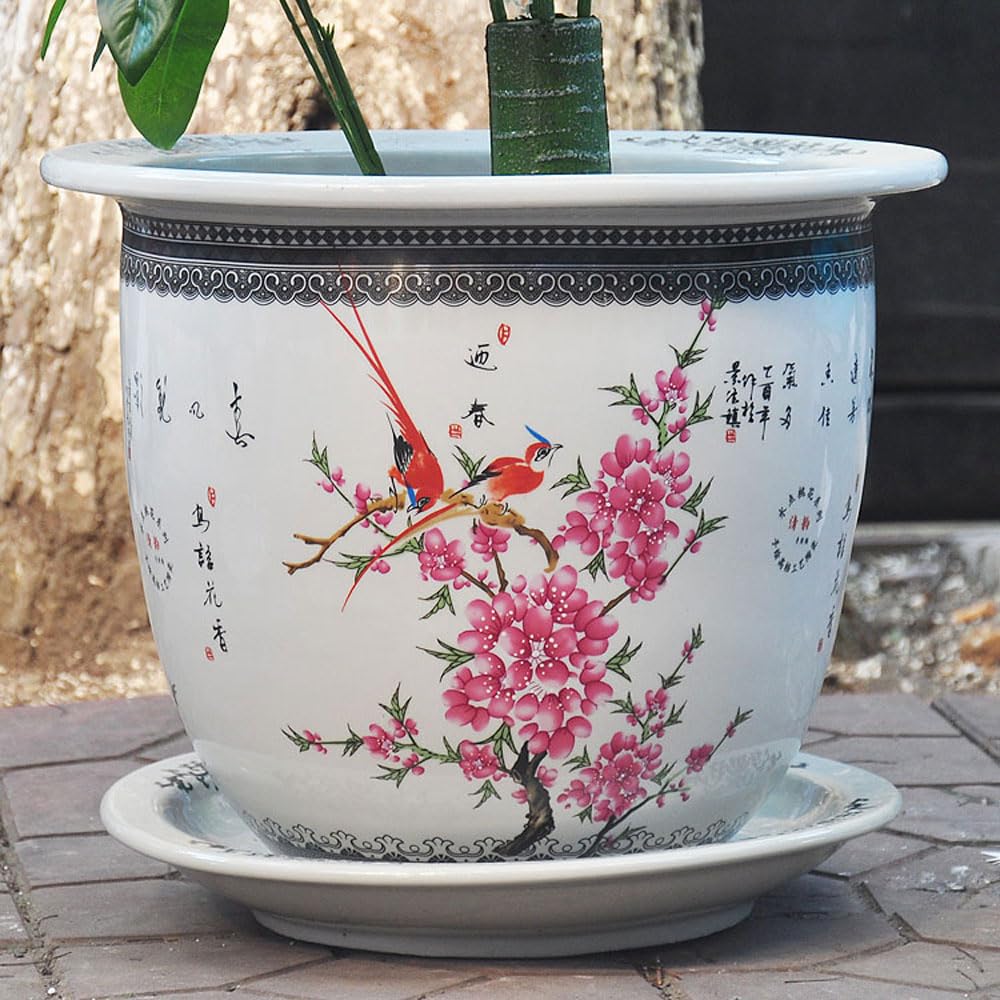 DFGHNBVC 11.4/13.4 Inch Plant Pot Jingdezhen Ceramic Planter Pot With Drainage Hole And Saucer Round Planter Large Flower Pot For Indoor Outdoor Plants Home Garden Decor,29 * 19cm