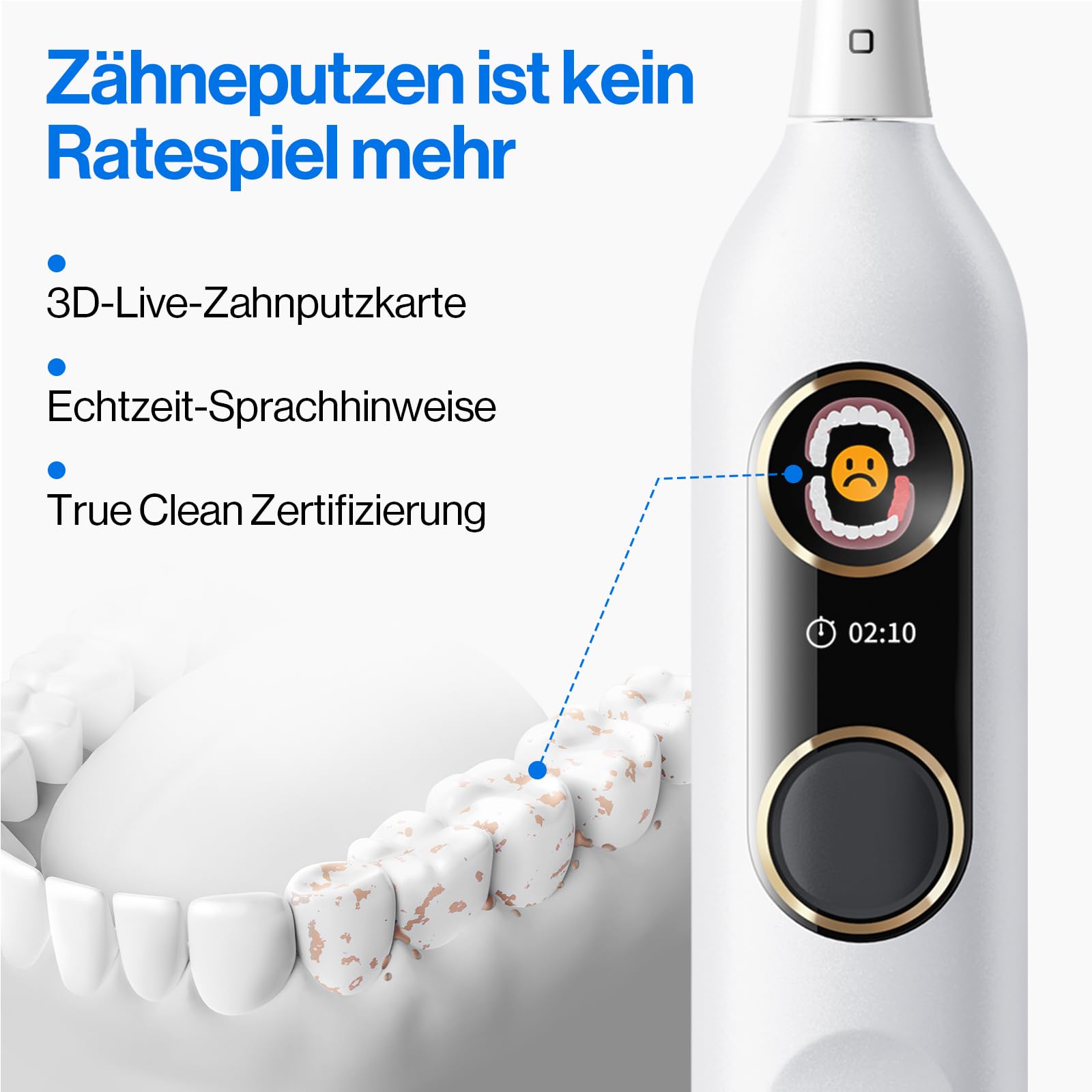 usmile Y20PRO Elektrische Zahnbürste, KI-betriebene intelligente Zahnbürste mit AM/PM Auto-Modus, 4 Putzmodi, 90-Tage-Akku, App-Steuerung, Echtzeit-3D-Karte, 2 Bürstenköpfe im Lieferumfang enthalten