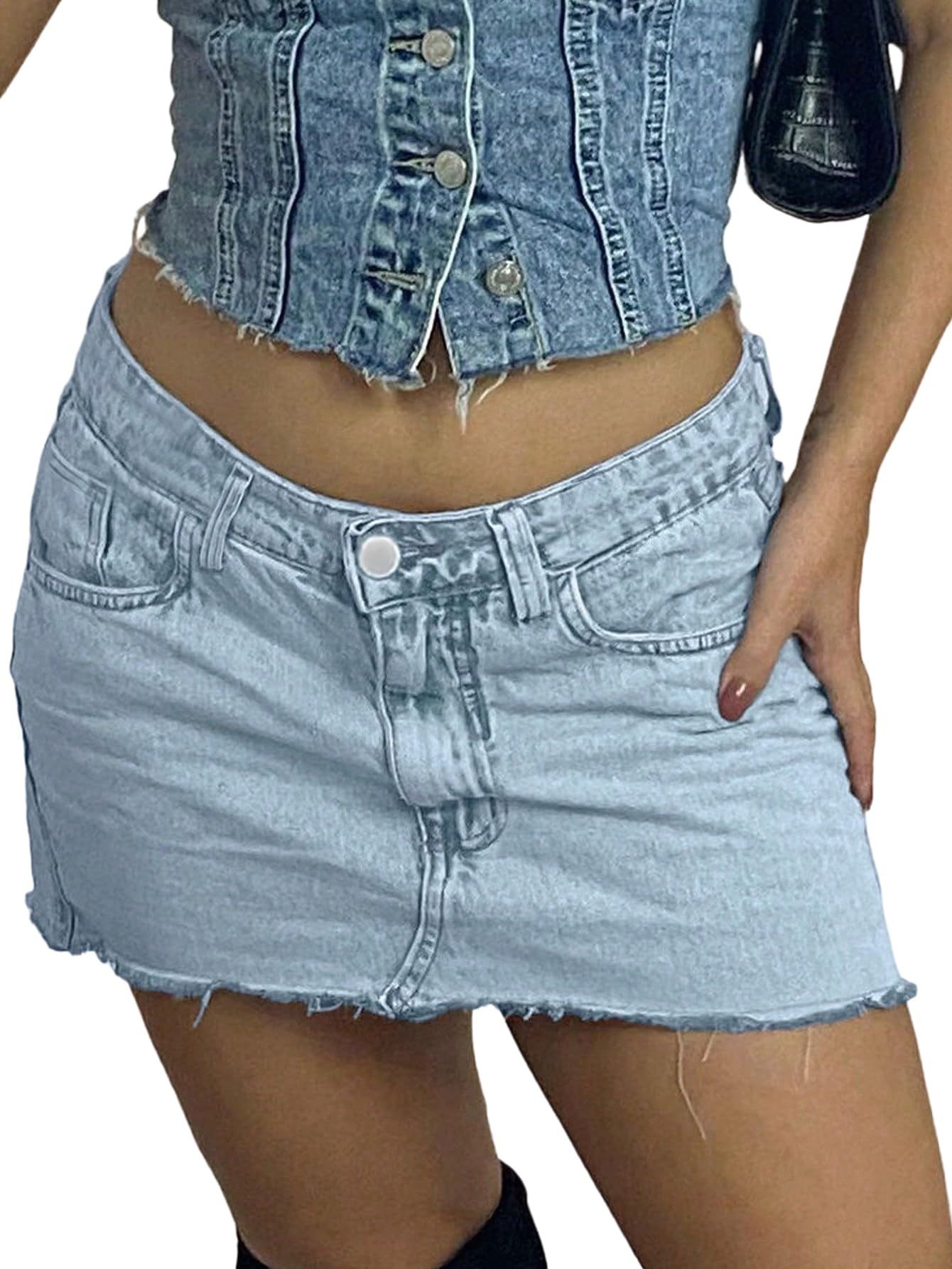 SOLY HUX Damen Jeansrock Y2K Denim Minirock Niedrige Taille Kurzer Rock mit Tasche Vintage Jeans Freizeitrock Casual Sommerrock