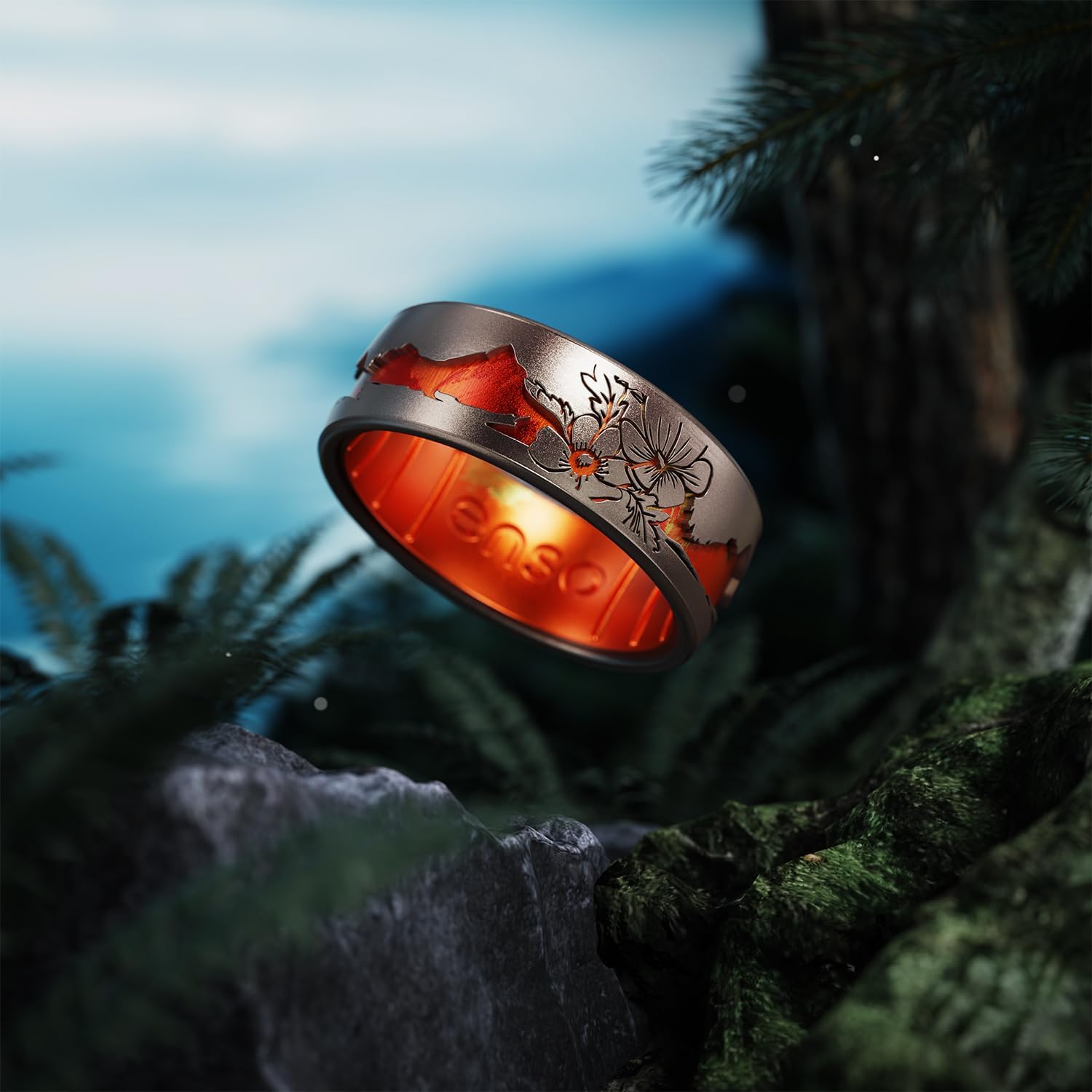 Enso Rings Etched Classic Silicone Rings - Etched Nature Collection - Comfortable and Flexible Design