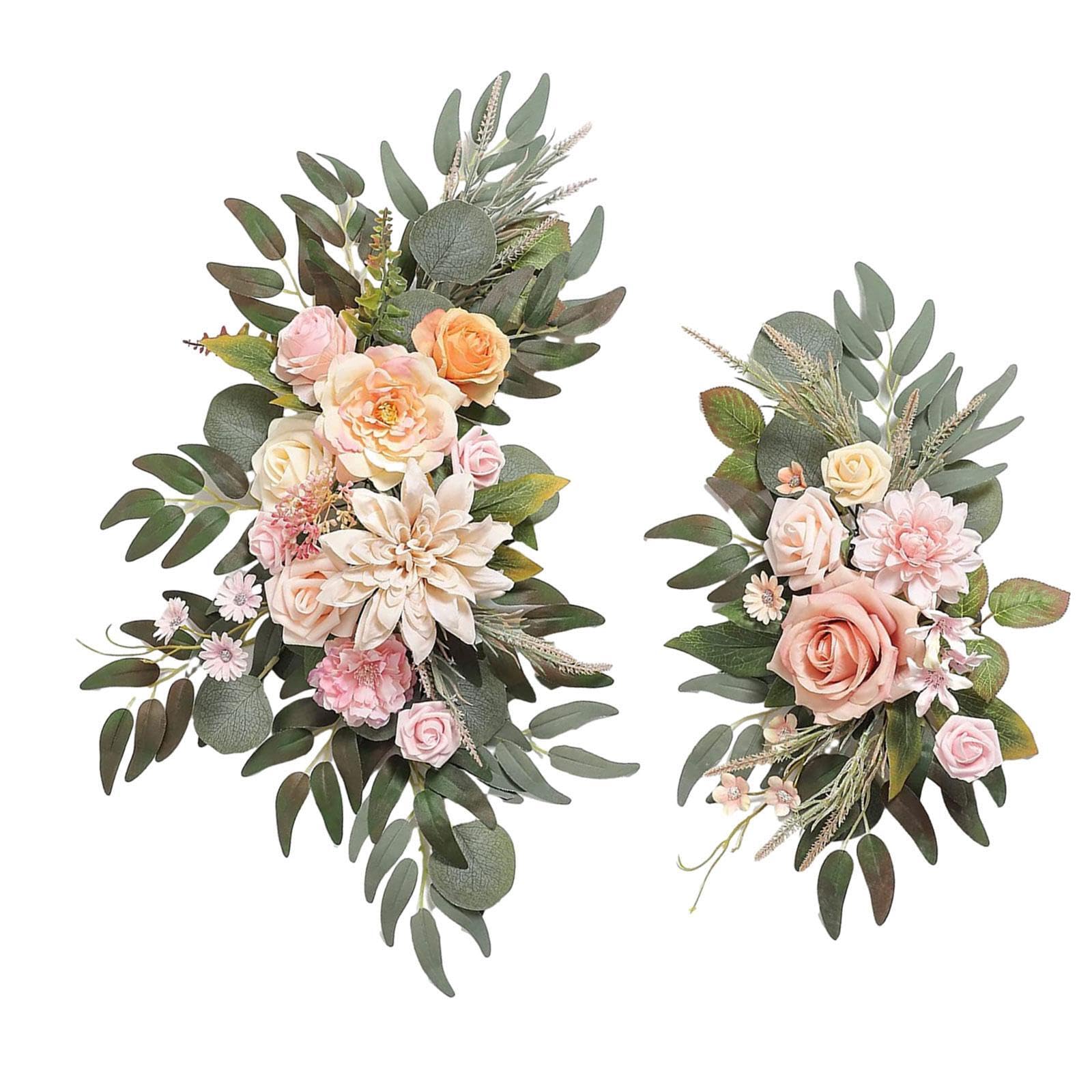 Auyxssz Blush Pink Graceful Wedding Flowers With Green Leaves Swag Unique Silk Flower Arrangement Celebrating Love And Joy Wedding Artificial Flowers With Green Leaves,