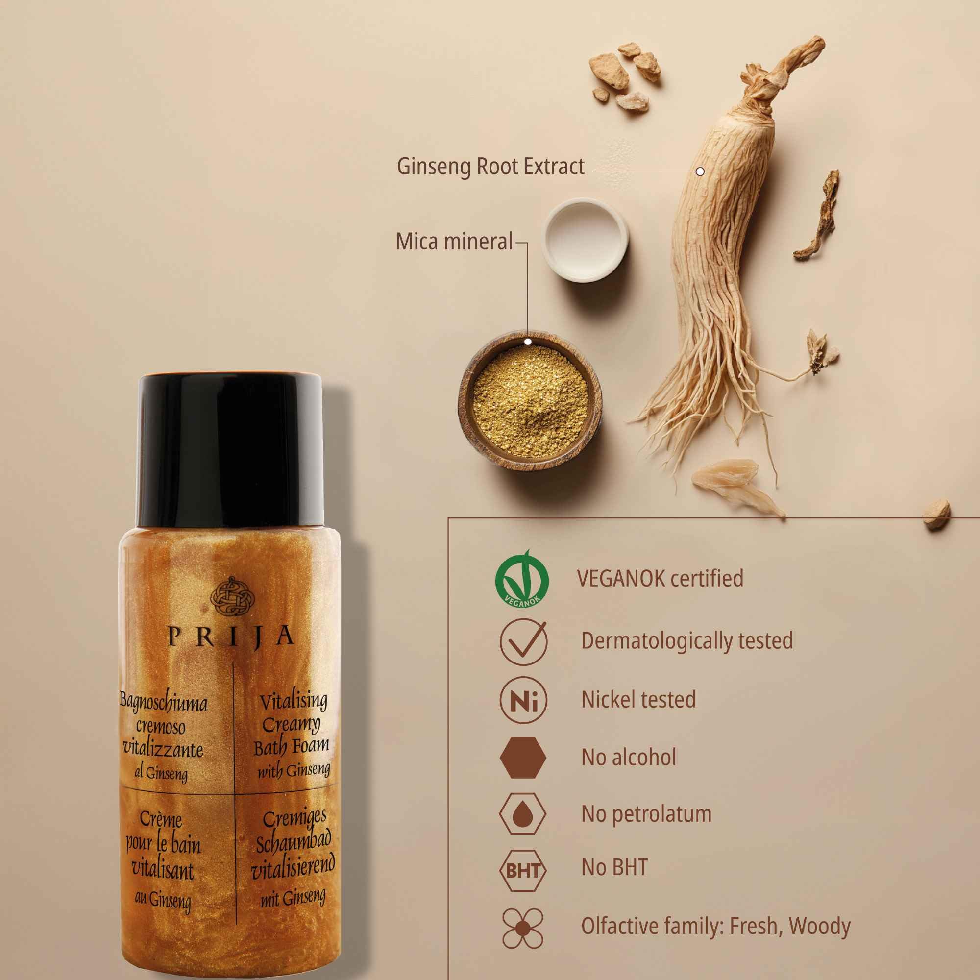 Prija Bagnoschiuma Cremoso Vitalizzante 40 ml - Confezione da 216 Pezzi - VEGANOK Certificato, Formula Naturale con Estratti Vegetali, Ideale per Hotel, Spa e B&B, Made in Italy by Gfl