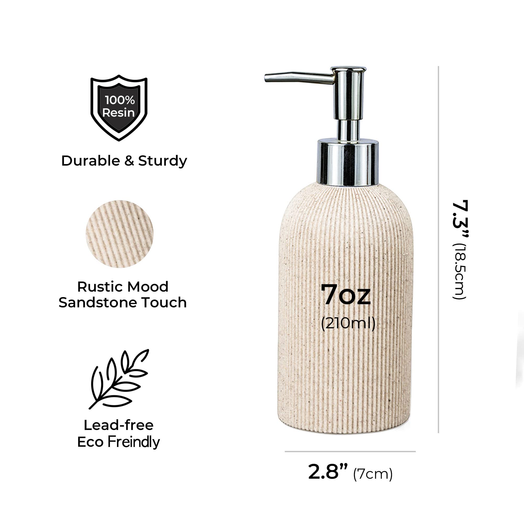 Lunestella Elegant Boho Beige Hand Soap Dispenser with Silver Pump - Image 4