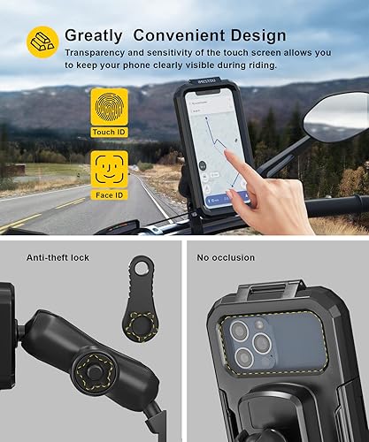 Miniatura 2 de iMESTOU Soporte de teléfono impermeable para espejo retrovisor, soporte para teléfono de motocicleta de 1 pulgada con brazo de doble enchufe